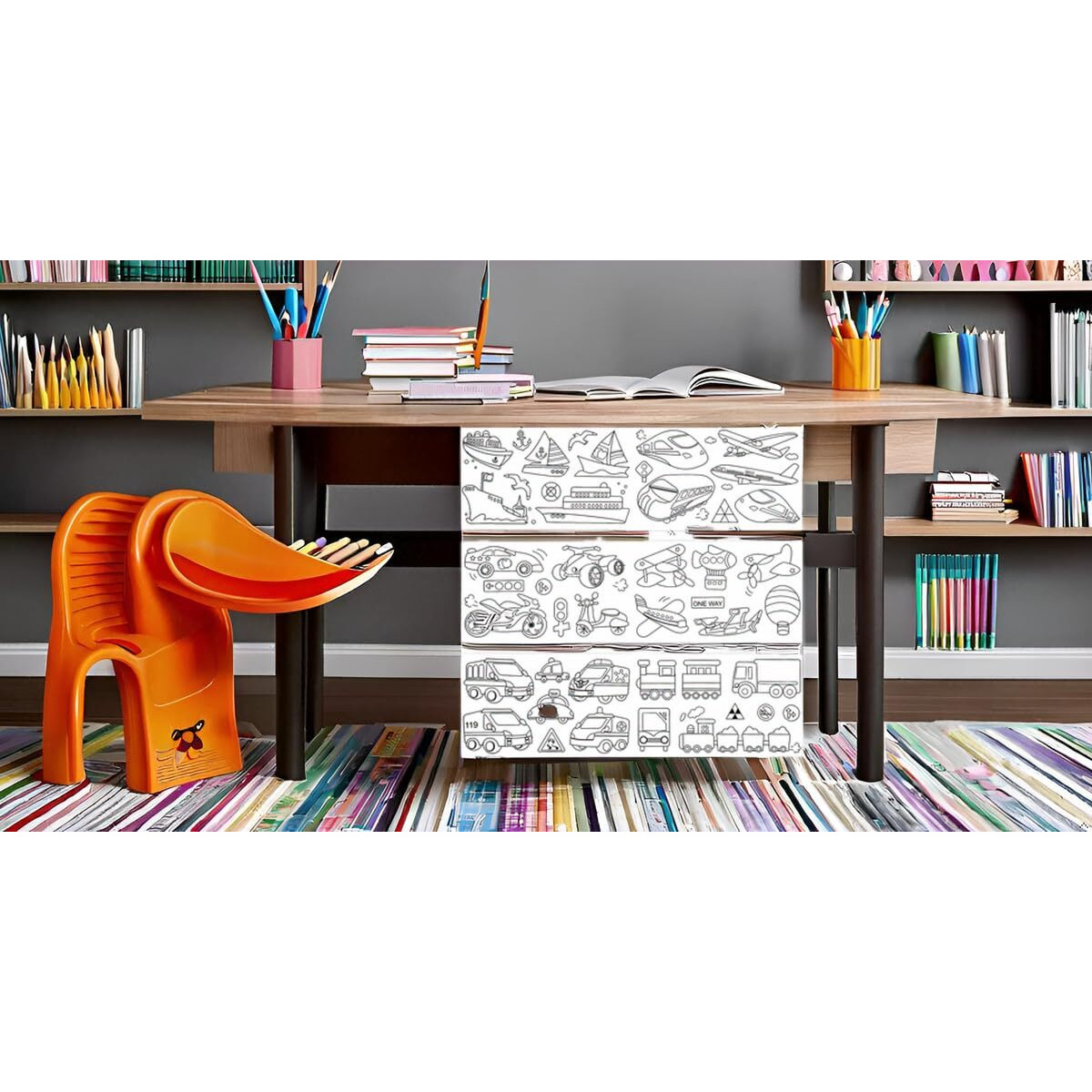 Antoyz Cartoon And Doodle Art Drawing Paper Roll For Kids Tution Class Learning 30 Cm X 300 Cm (Multi Design)