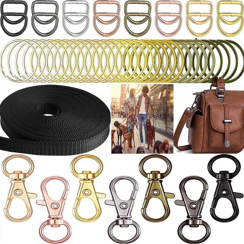 Diy Crafts 2 Sets, Split Ring D Ring Swivel Clasp, Key Chain Hooks With Key Rings And D Rings Bulk Card Holder For Make Lanyard (2 Sets, Split Ring D Ring Swivel Clasp)