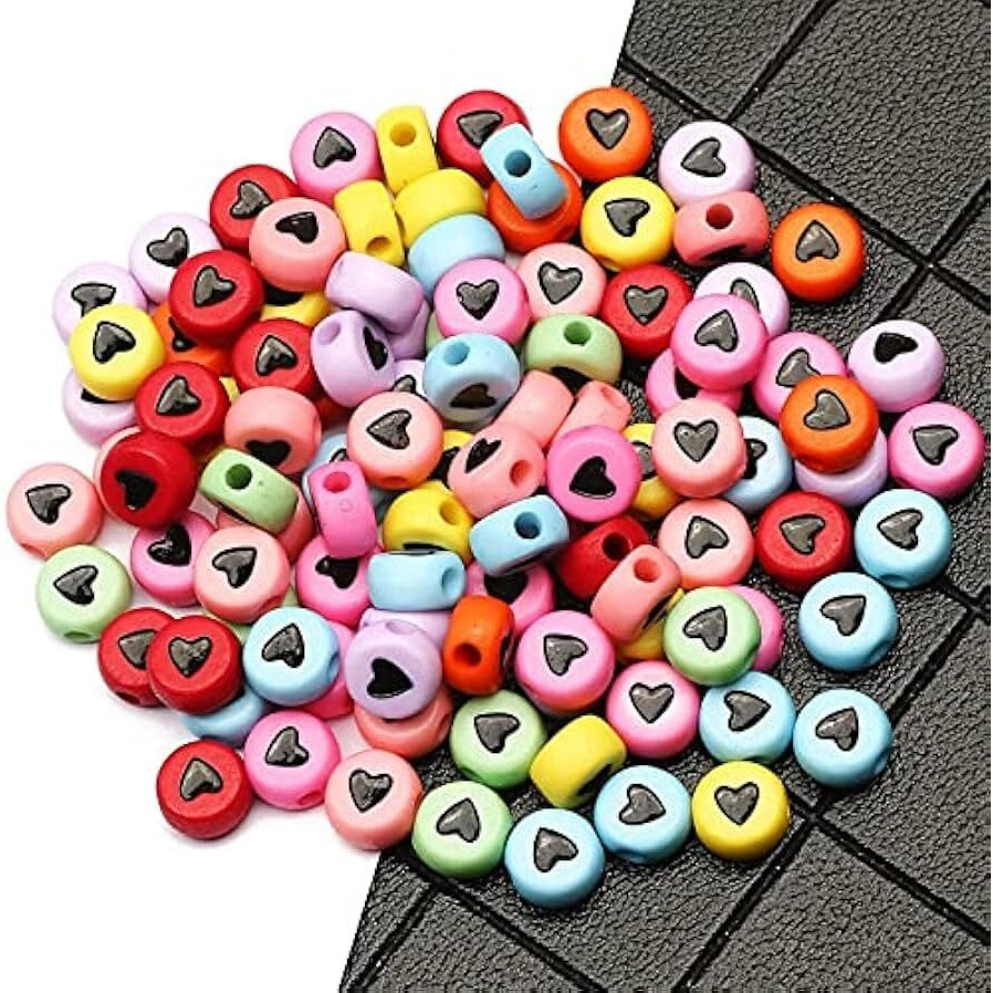 Beadsnfashion 500 Pcs Acrylic Round Heart Beads Multicolor 6Mm With 10 Mtrs Crystal String Elastic Cord For Jewellery Making, Diy Bracelets, Necklace, Key Chains And Kids Jewellery