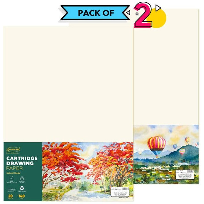 Sundaram A3 Cartridge Drawing Paper 20 Sheets 29.7 X 42 Cm (Pack Of 2)