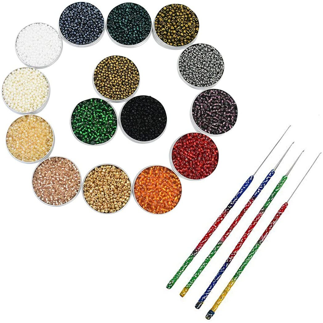 Embroiderymaterial Round Glass Seed Beads Mix And Festive Collection Of Aari Needles Combo
