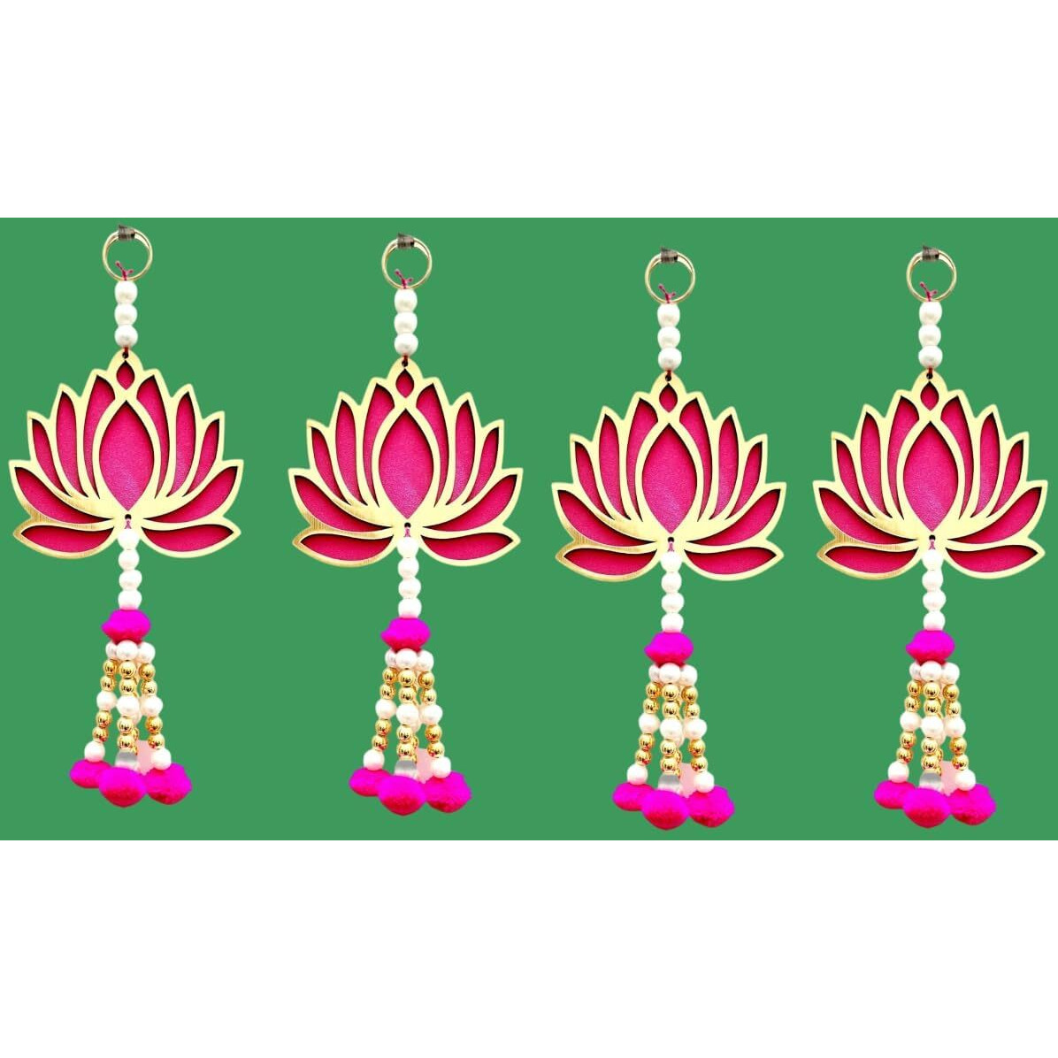 Graysee Handmade Wall Decor Lotus (10 Pcs - Pink) With Jhumki Style Hanging For Home, Diwali, Wedding And All Festival Decoration | Lotus Hangings