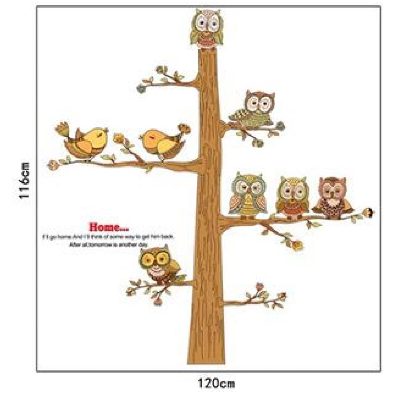 Jaamso Royals Owl And Tree Natural Home Decoration Self Adhesive Wall Sticker (60 Cm X 90 Cm)