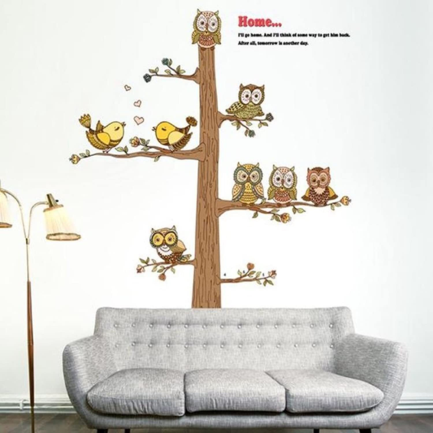 Jaamso Royals Owl And Tree Natural Home Decoration Self Adhesive Wall Sticker (60 Cm X 90 Cm)