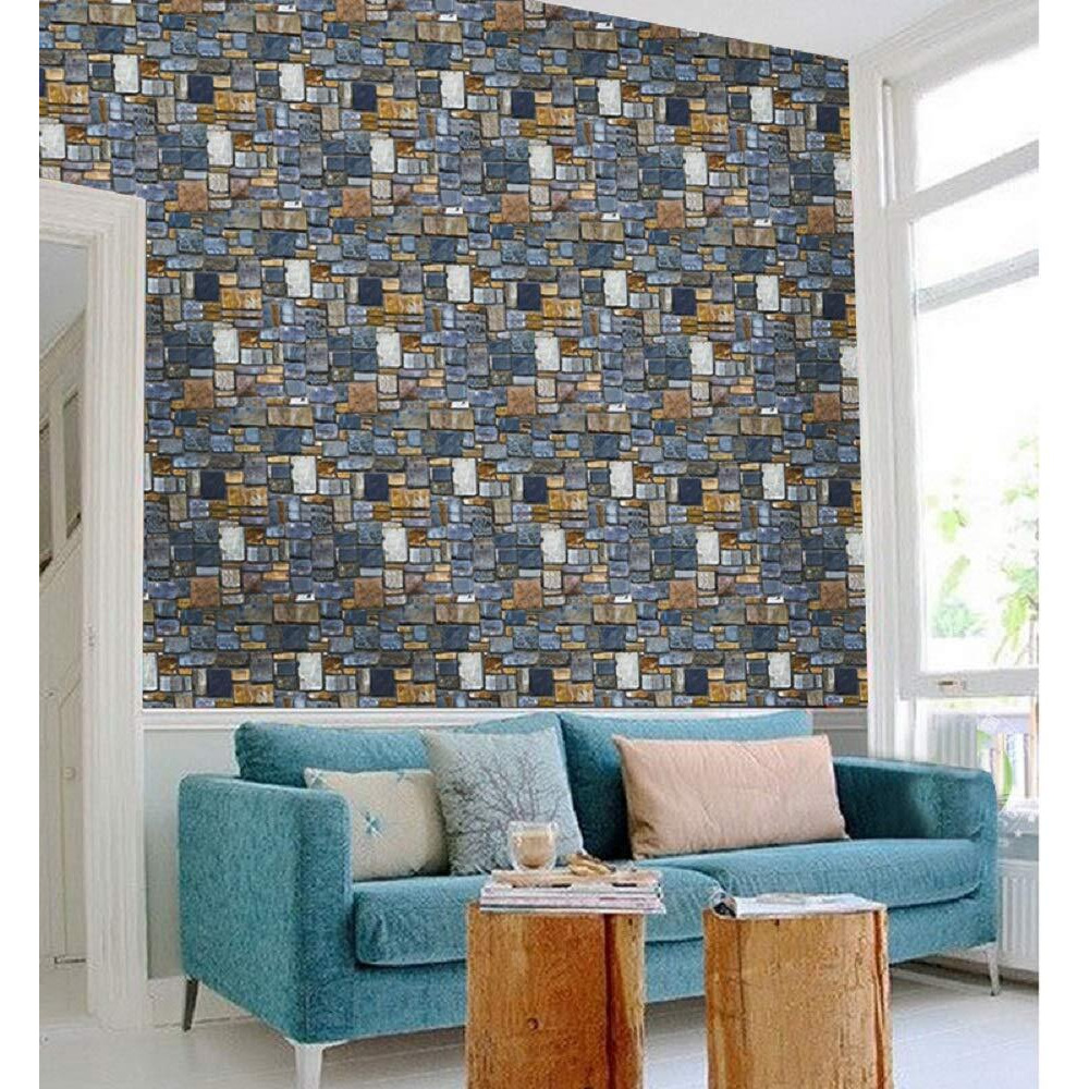 Wallgenics Pvc Self Adhesive Vinyl 3D Royal Modern Stone Style Wall Poster (Multicolour, 333 X 45 Cm)