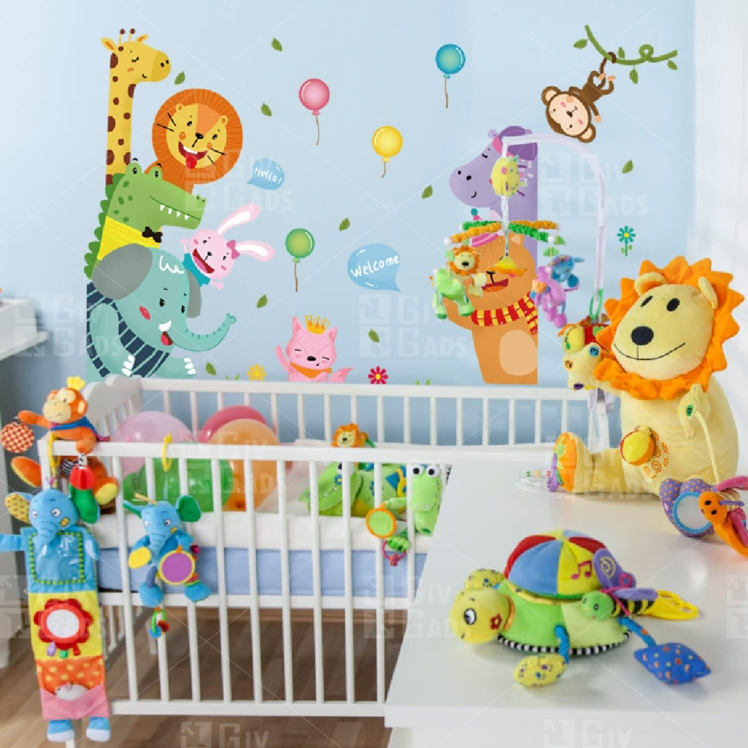 Jaamso Royals Giraffe Monkey Cartoon Animal Door Wall Sticker (60 Cm X 90 Cm)
