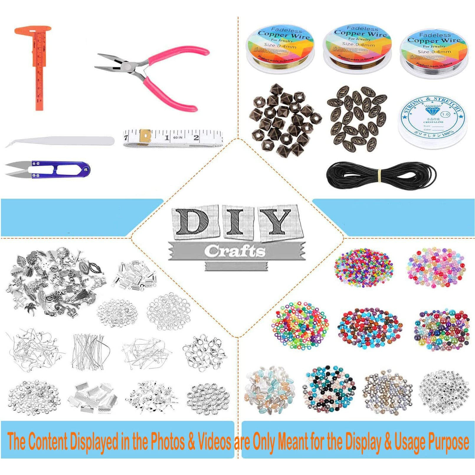 Diy Crafts 500X Pcs, Mixed Items, Ribbon Jewelry Making Kit Splendid Beads Findings Charms Tools For Bracelets Rings Earrings Necklace Making For Teens Adults Gi(500X Pcs, Mixed Items)
