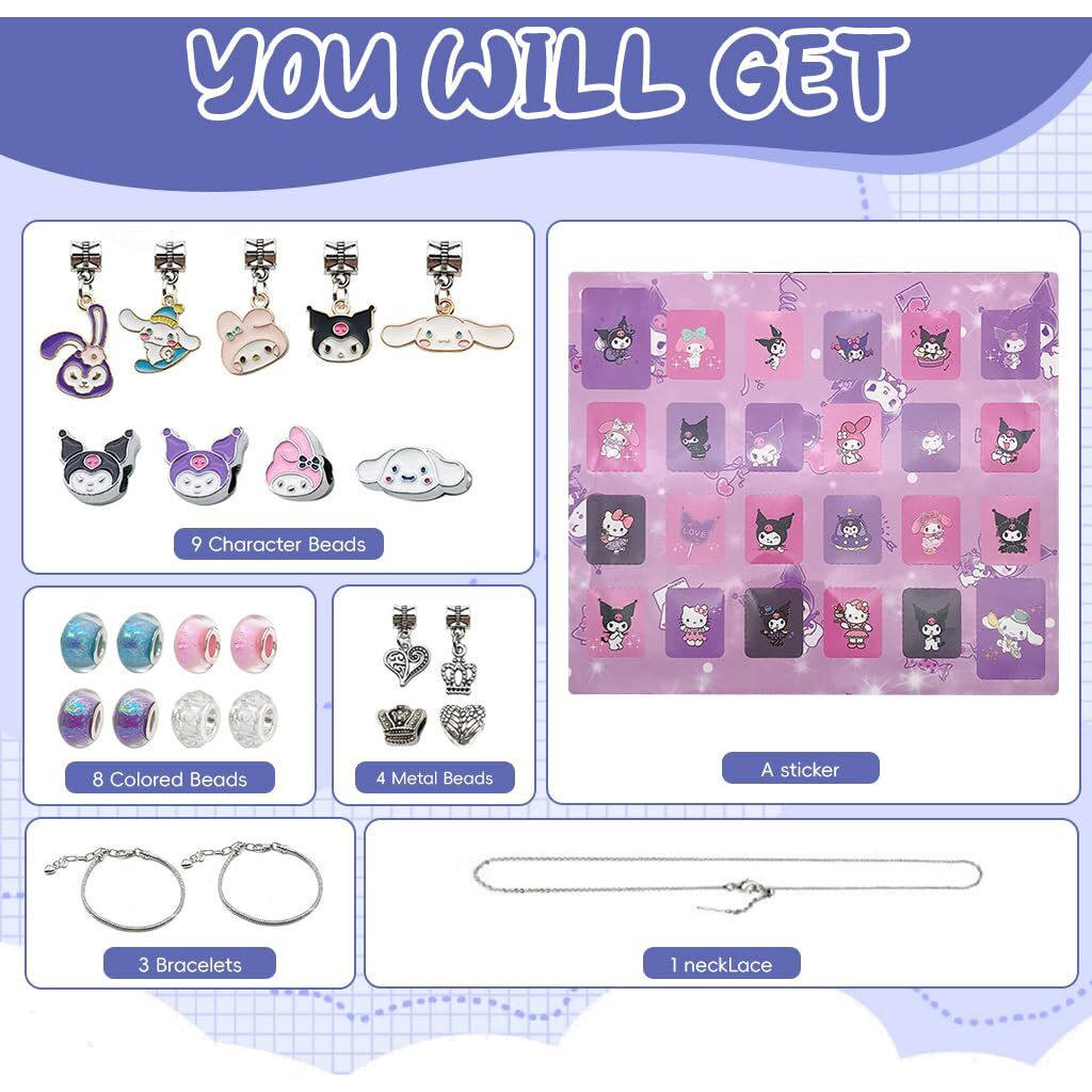 Patpat Kawaii Charm Bracelet Making Kit Diy Jewelry Making Craft Gift Set Kawaii Sanrio-Themed Bracelet Making Charm Beads Kit Diy Friendship Beacets, Necklace Craft Kit Christmas Gift For Girls