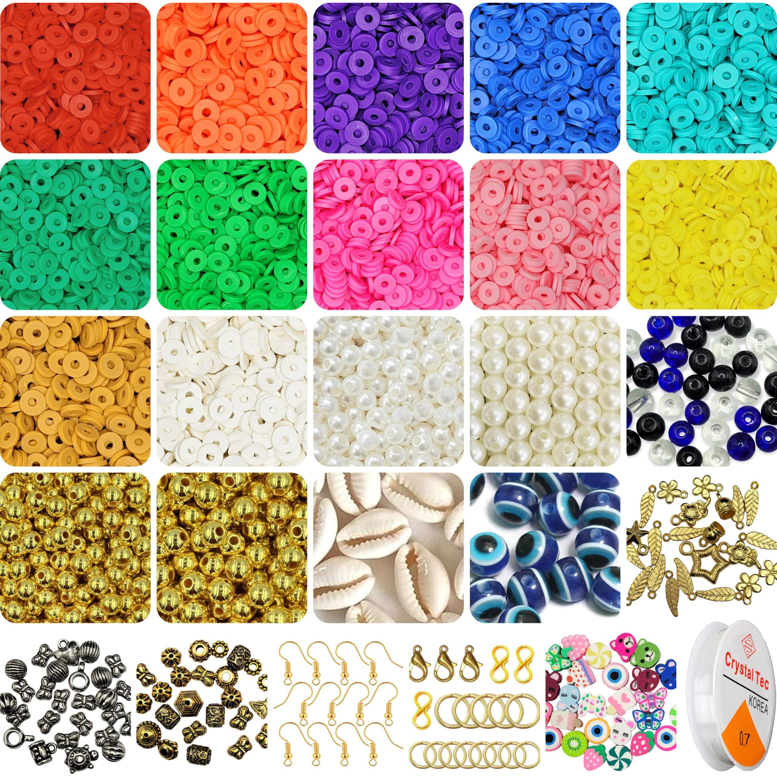 Indikonb Multicolour Beads Set Combo - Polymer Beads, Golden Charms, And More For Craft And Jewelry Making