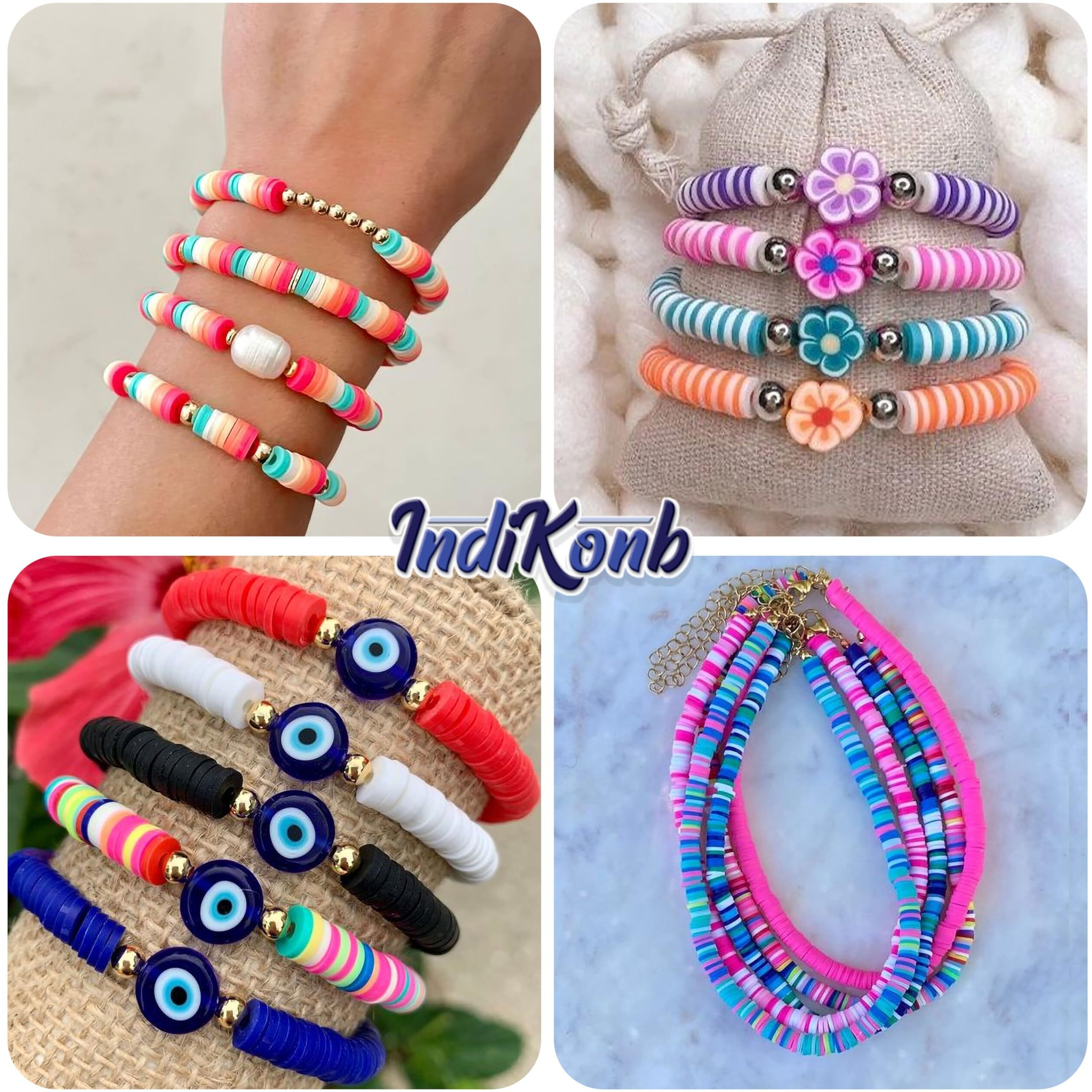 Indikonb Multicolour Beads Set Combo - Polymer Beads, Golden Charms, And More For Craft And Jewelry Making