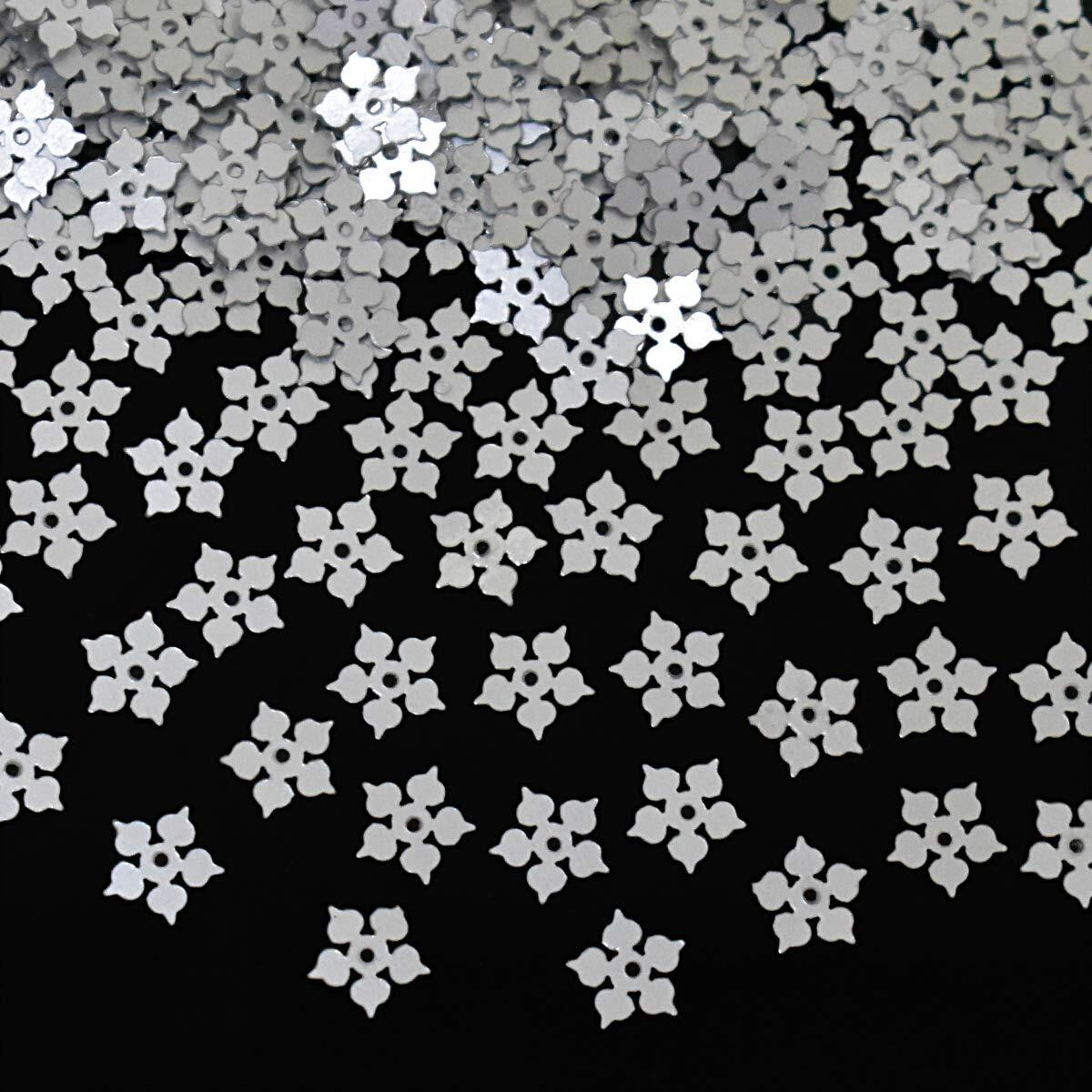 Embroiderymaterial Flower Shape Sequins Sitara For Craft And Embroidery 50Gm (Silver Color, 8Mm)