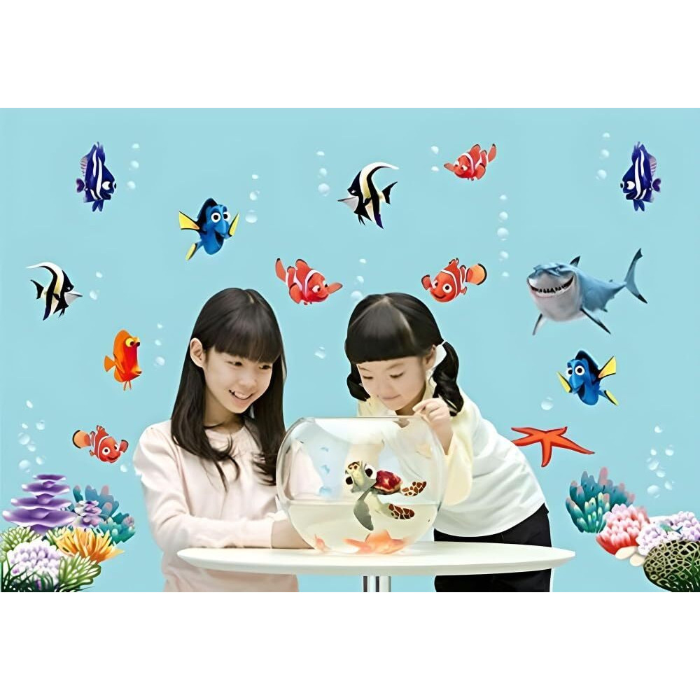 Jaamso Royals Under Sea Shark Fish 3D Cartoon Design Self Adhesive Peel And Stick Wall Sticker For Wall Decor And Home Decor (Pvc Vinyl, 60 Cm X 45 Cm, Decorative Stickers)