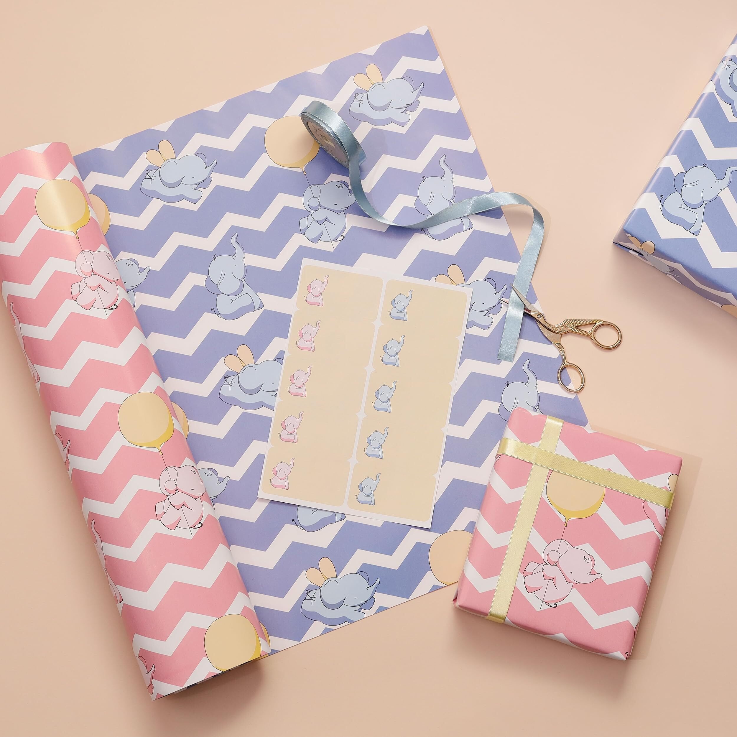 Pink Paper Co. Reversible Gift Wrapping Paper Sheets For Kids With Name Stickers (Pack Of 5), Multicolour