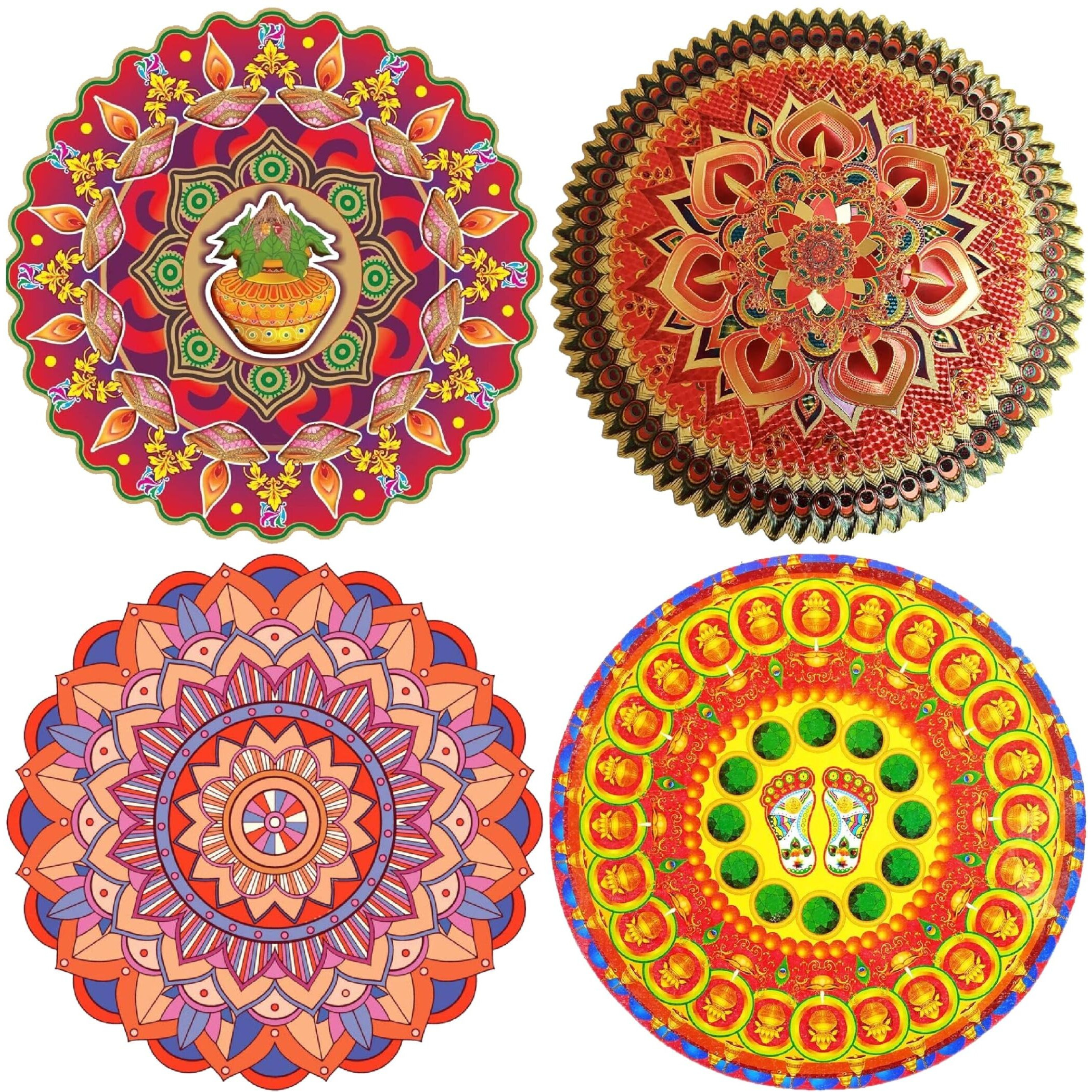 Dreamkraft Colorful Rangoli Sticker Set For Diwali Decoration, Floor & Wall Stickers (30 Cm X 30 Cm, Pack Of 4)_Pc511