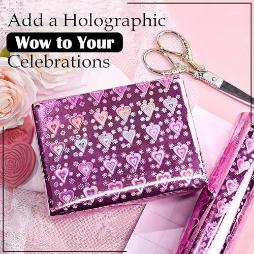 Glun Pack 50 Multicolour Holographic Gift Wrapping Sheets, 65Cm X 45Cm, Multicolor Metallic Sheets Ideal For Special Occasions Like Gift Wrap, Decoration, And Loved Ones' Gifts