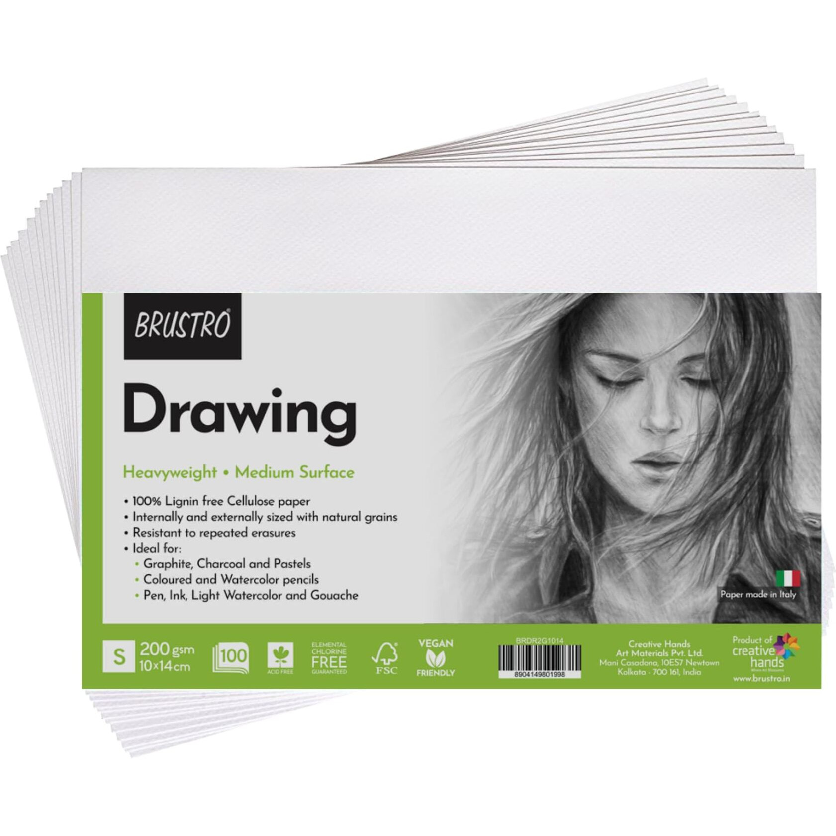 Brustro Artist's Drawing Paper | 200 Gsm | Size (Small) 10 Cm X 14 Cm - 100 Sheets | Ideal For Coloring, Sketching, Professional Art, Craft, Dry Media, Graphite, Charcoal, Pastels, Color Pencils