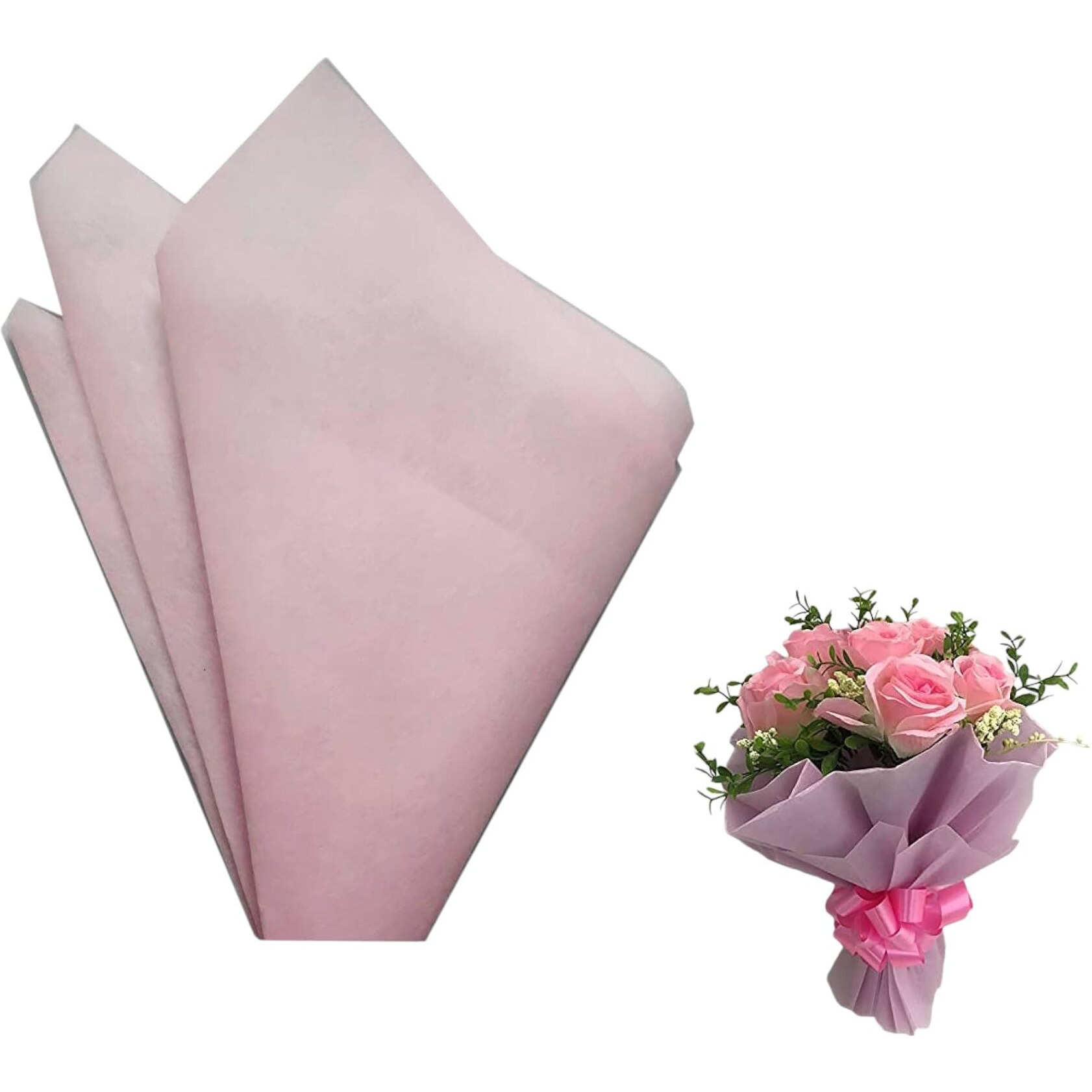 Pandeji 32Cm X 30 Cm Cut Size Non-Woven Sheets For Flowers Wrapping, Flower Bouquet Wrapping Paper Floral Supplies For Fresh Flowers (Baby Pink Color, Pack Of 50 Sheets)