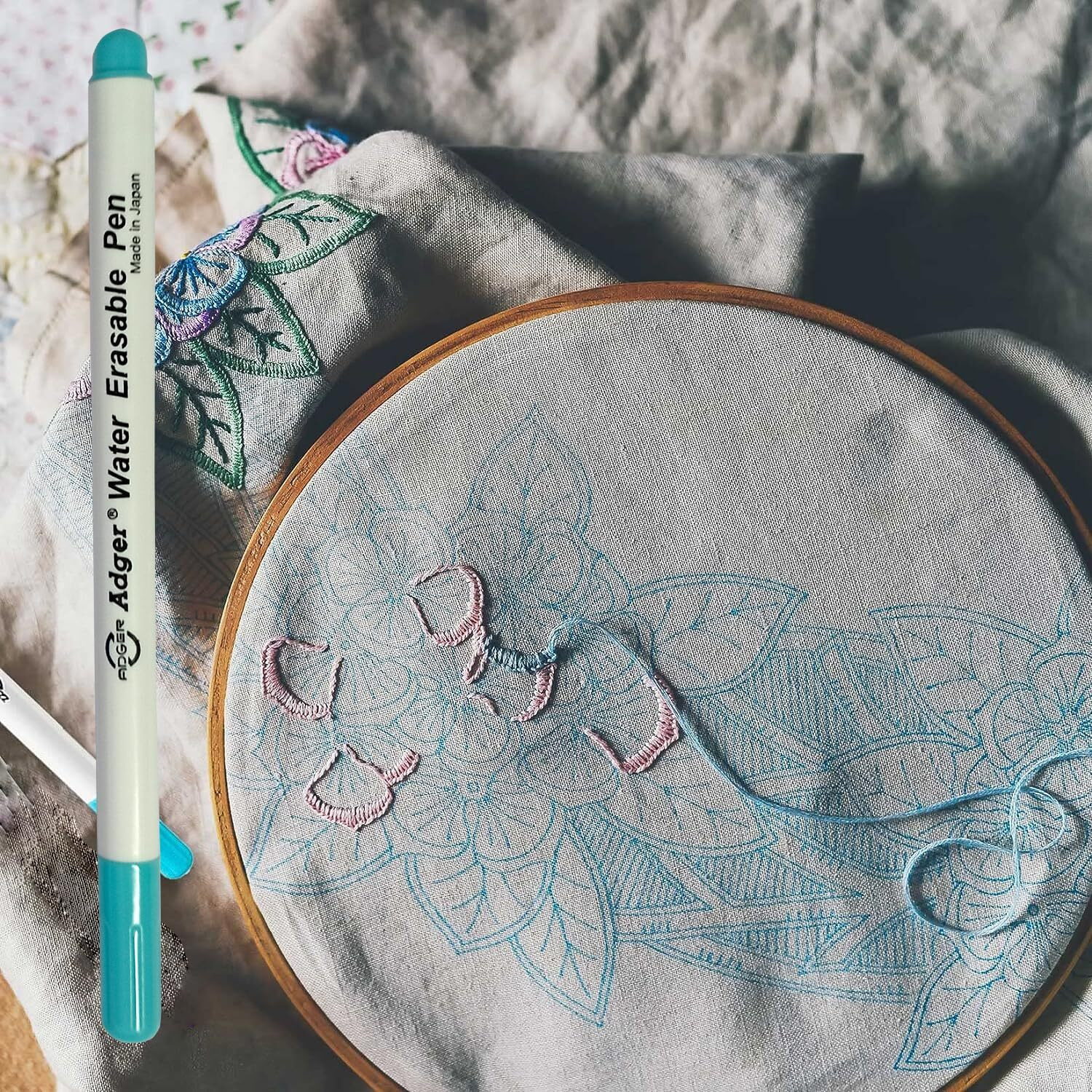 Aakriti Disappearing Ink Pens - Water Soluble Fabric Markers, Water Erasable Pens For Sewing, Art, Diy, Tracing, And Embroidery Supplies (6 Pcs) [Point Type Fine Tip]