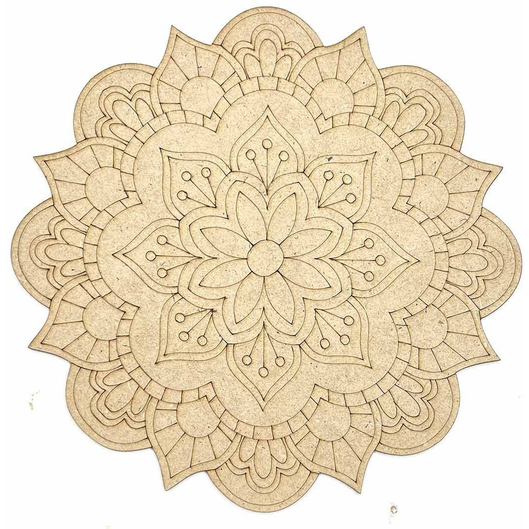 Adikala Mandala Flower Design Mdf Cutout For Diy | For Decorations, Festival Gift, Wedding Decorations 8.Inch_(Set Of 6)