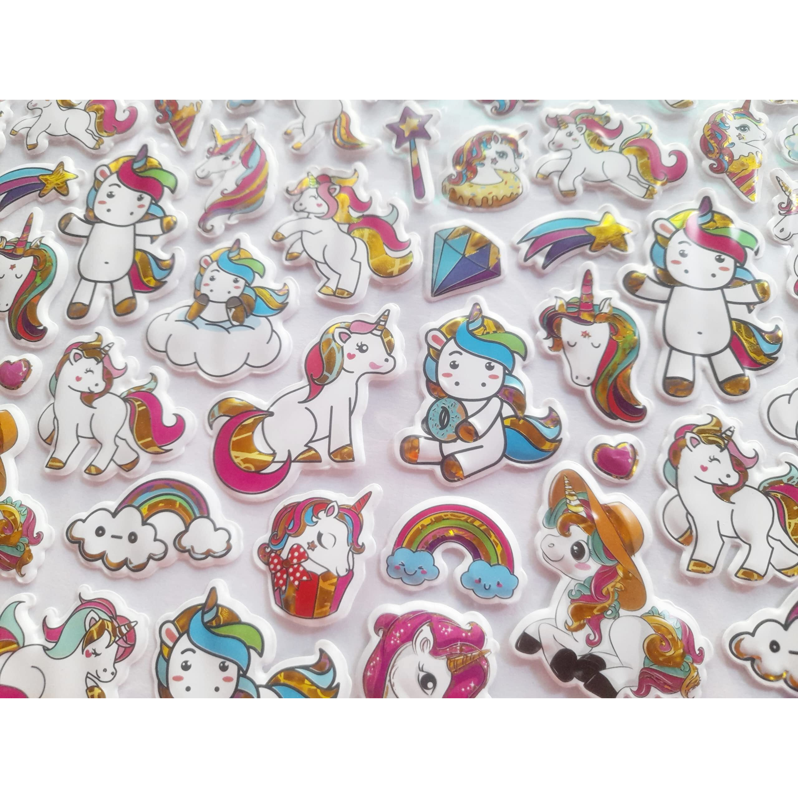 Kcr Sparkle Unicorn Puffy Cartoon Self Adhesive 3D Stickers For Girls Kids (Set Of 2)