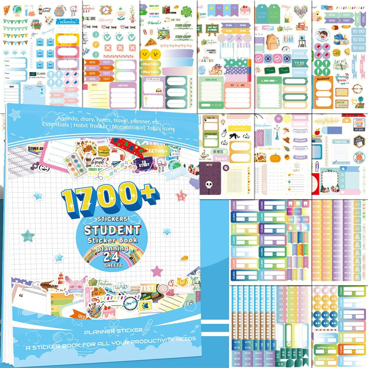 Ofifo Sticker Book, 1700Pcs 24-Sheet Stickers Set, Daily Planners Accessories For Calendar Decorating, Stickers For Kids Activity Perfect For Journal, Scrapbook Projects And Decor