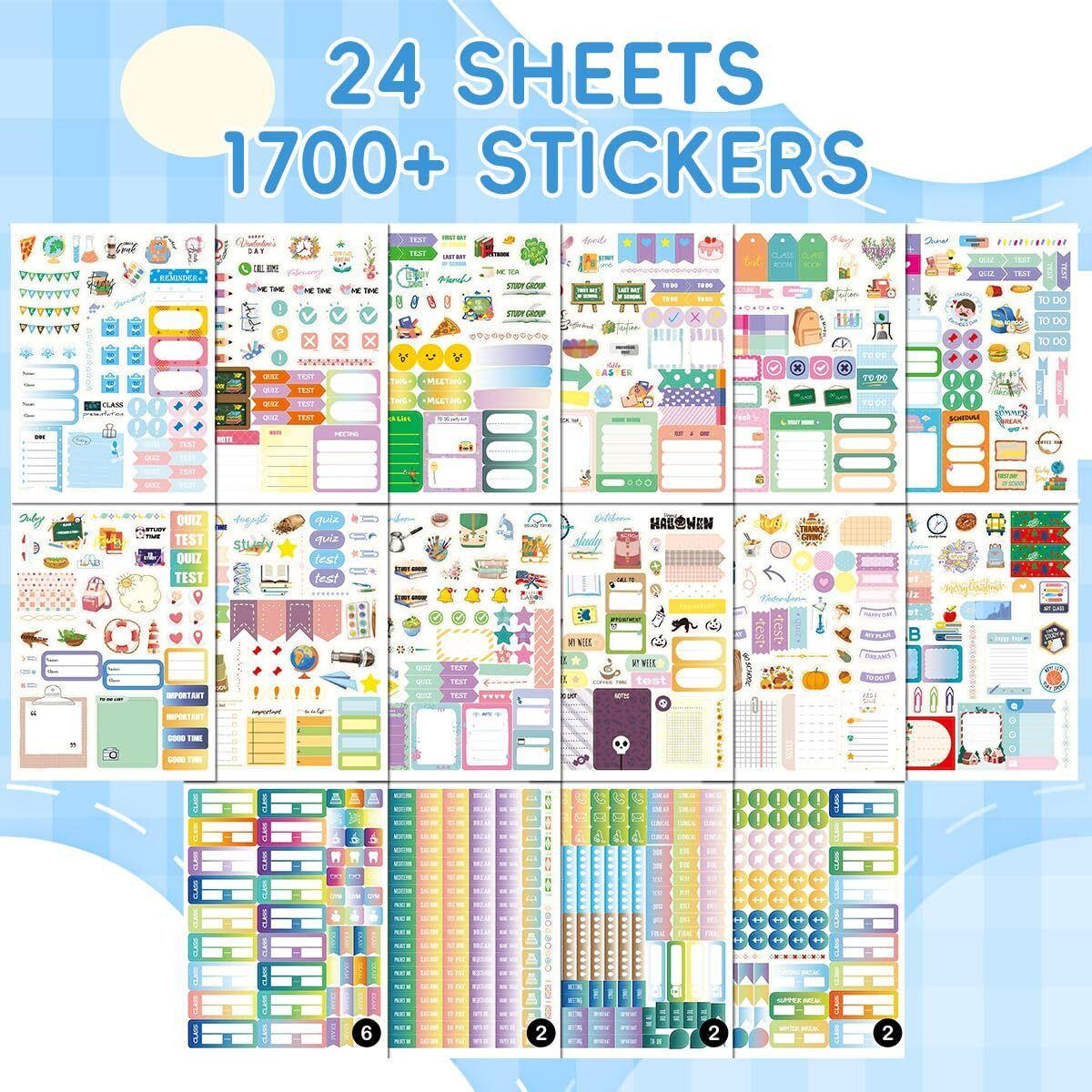 Ofifo Sticker Book, 1700Pcs 24-Sheet Stickers Set, Daily Planners Accessories For Calendar Decorating, Stickers For Kids Activity Perfect For Journal, Scrapbook Projects And Decor