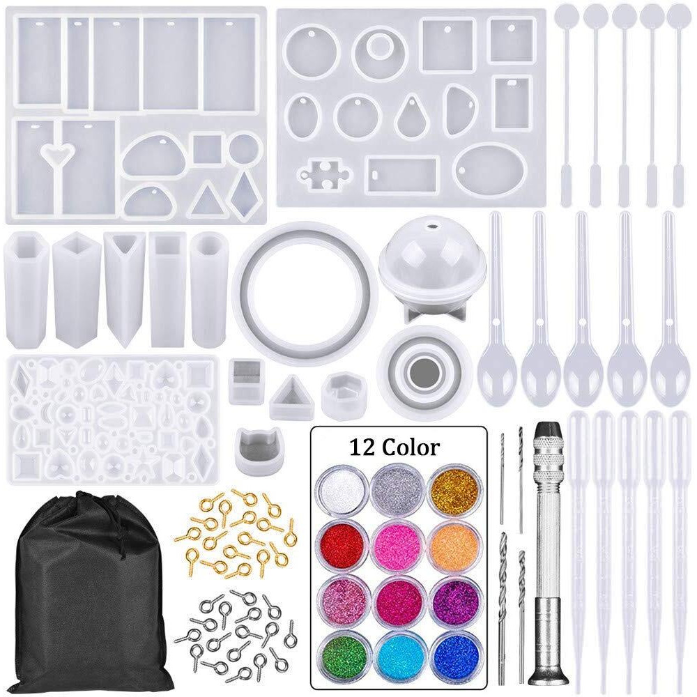 Optifit 94 Pcs Resin Silicone Resin Art Kit, Resin Mould Crafts For Making Jewelry Pendant Craft Diy, Christmas Gifts, Multicolor