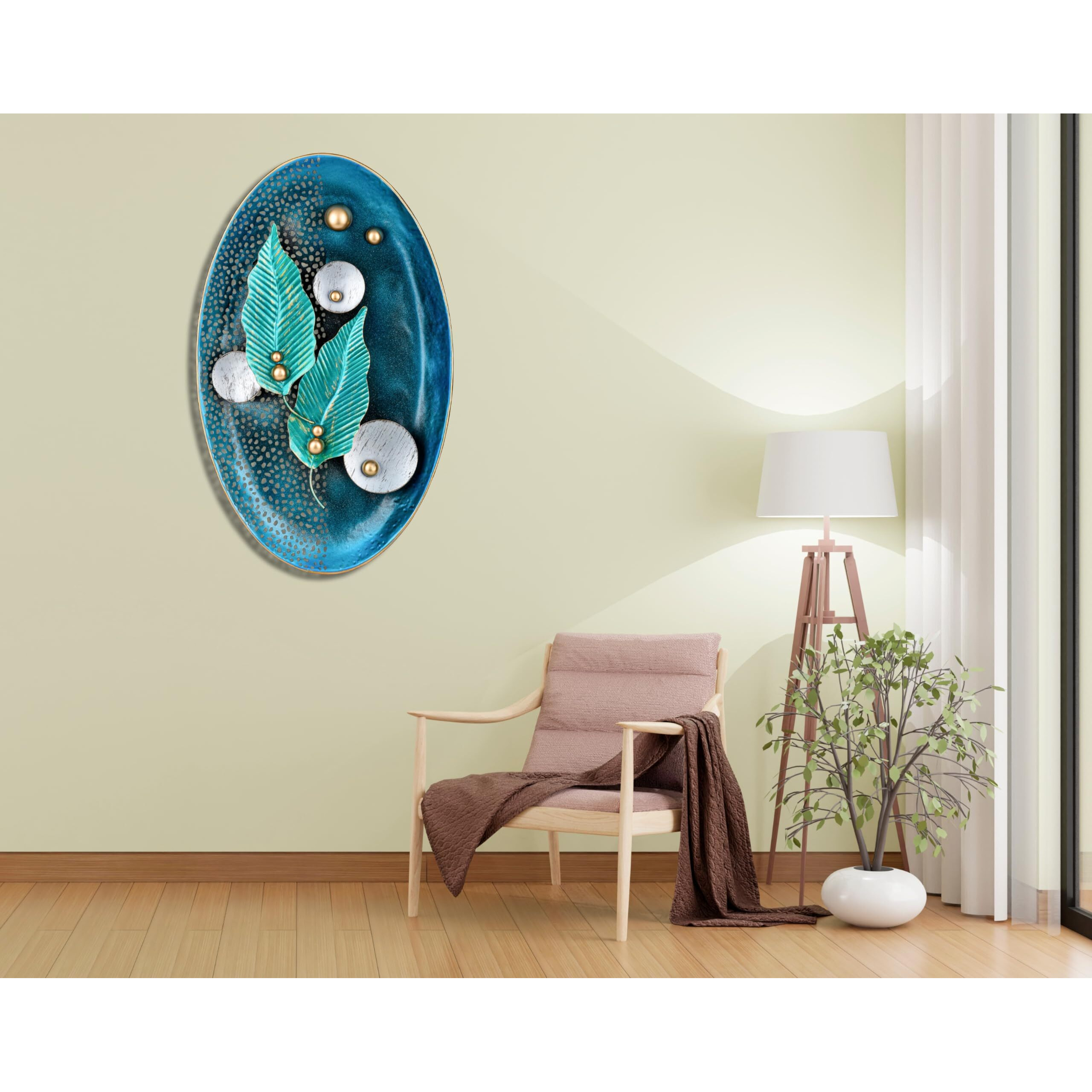 Dewogift Decorative Metal Wall Art | Wall Sculpture/Hanging | For Living Room, Office, Bedroom, Hotel | Easy To Hang | Durable | Elegant And Timeless | Home Decor | Oval Leafy Art |