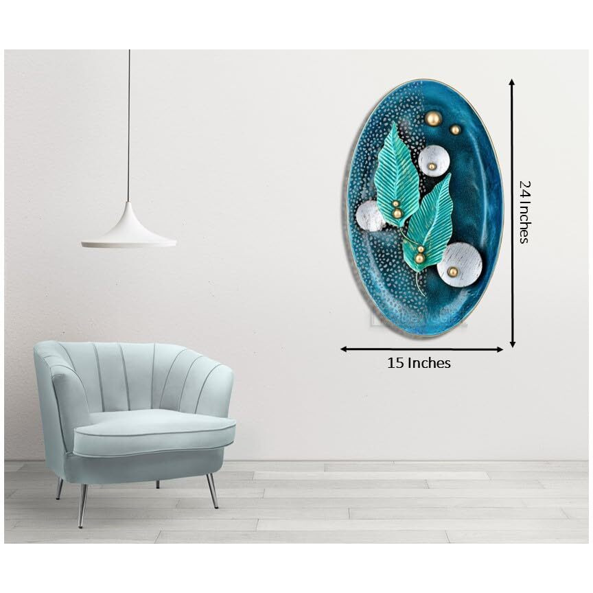 Dewogift Decorative Metal Wall Art | Wall Sculpture/Hanging | For Living Room, Office, Bedroom, Hotel | Easy To Hang | Durable | Elegant And Timeless | Home Decor | Oval Leafy Art |