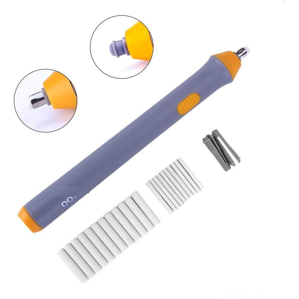 Schubert Battery Operated Automatic Pencil Eraser With 22Pcs Additional Replaceable Rubbers (Diameter 2.3Mm 10 Pcs And 5Mm 12 Pieces) Random Colour
