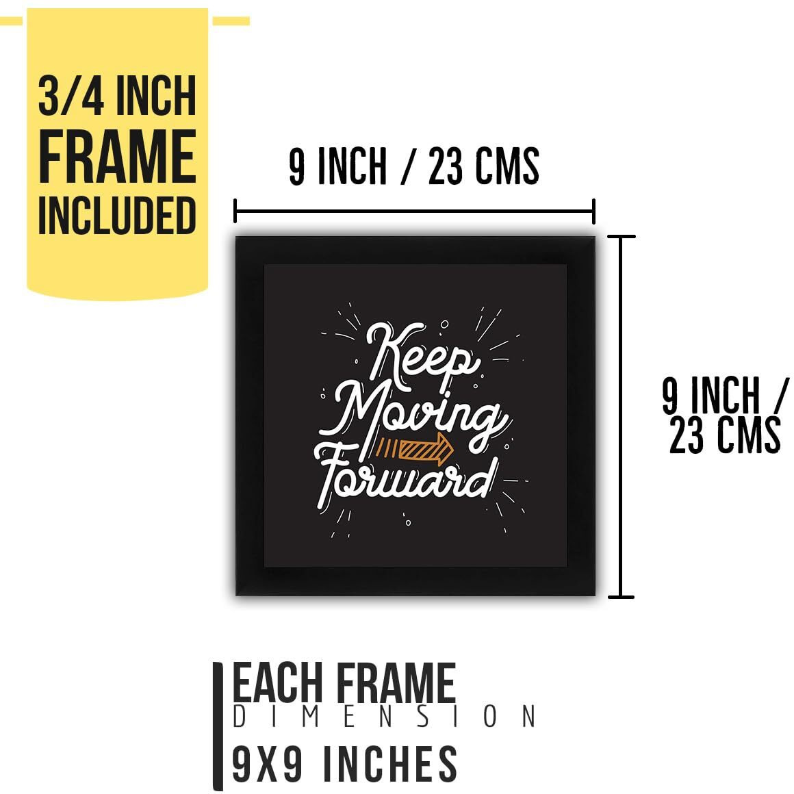 Interio Crafts - Focus On Your Goals Motivational Wall Frames - Set Of 4 Inspirtional Quotes Framed Posters - Frames For Office Or Home Wall Decor - Black Frames - 10 X 10 Inches
