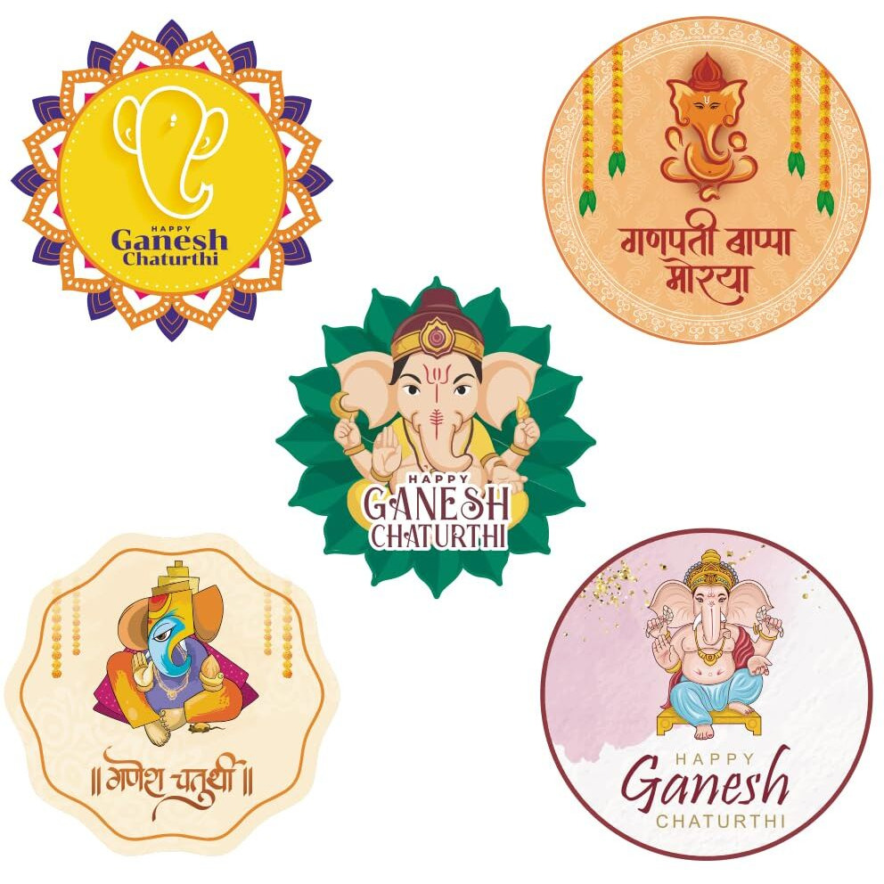 Festiko Happy Ganesh Chaturthi Stickers (40 Pcs), Ganesh Chaturthi Decoration Items