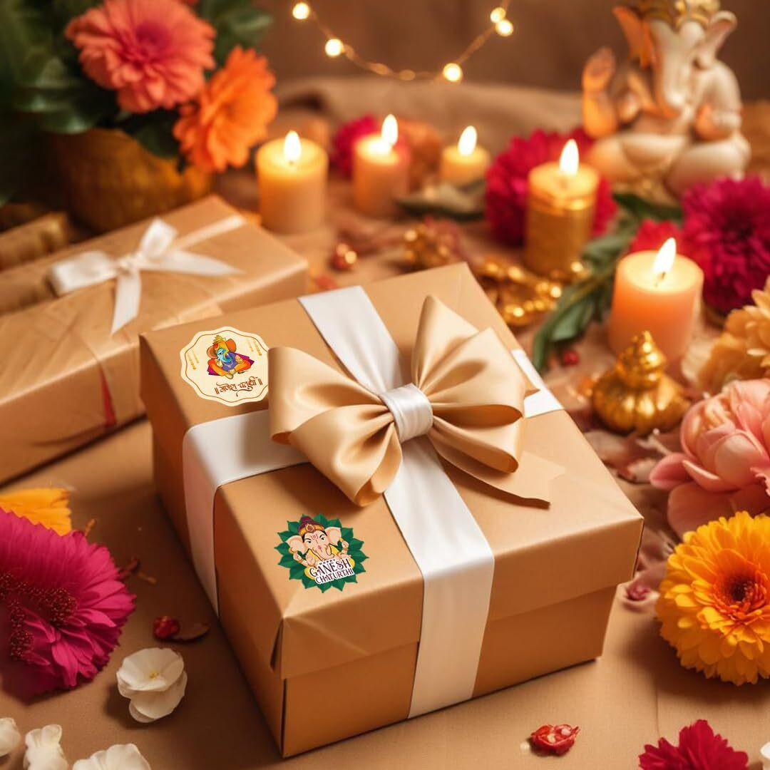 Festiko Happy Ganesh Chaturthi Stickers (40 Pcs), Ganesh Chaturthi Decoration Items