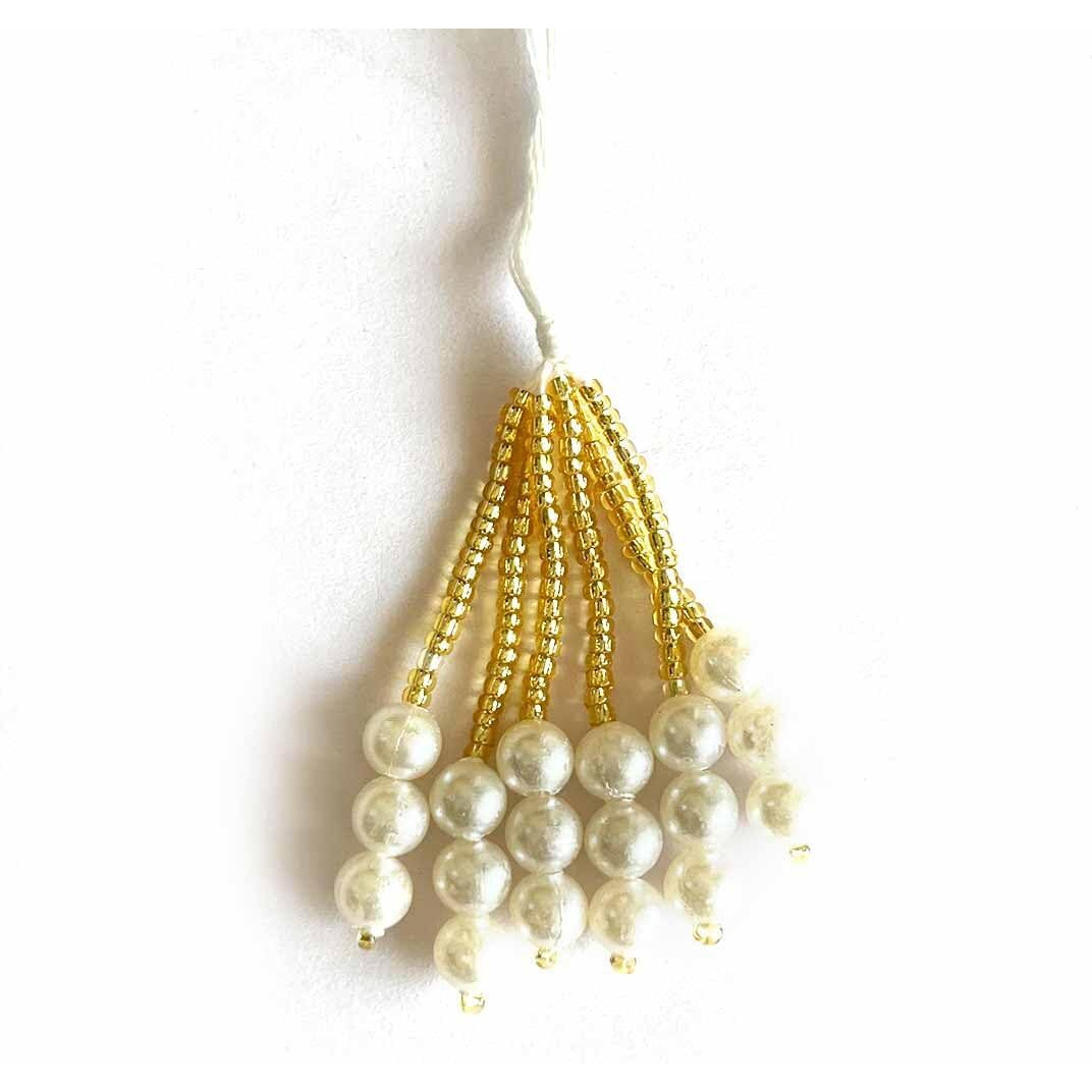 Adikala Pack Of 10/20 (6 Latkans Per Set) Golden Latkan With Cutdana Beads & Pearl Bunch Tassels For Saree, Blouse, Dupatta, Toran, Home Decoration, Diy Art & Crafts (10, Cream)