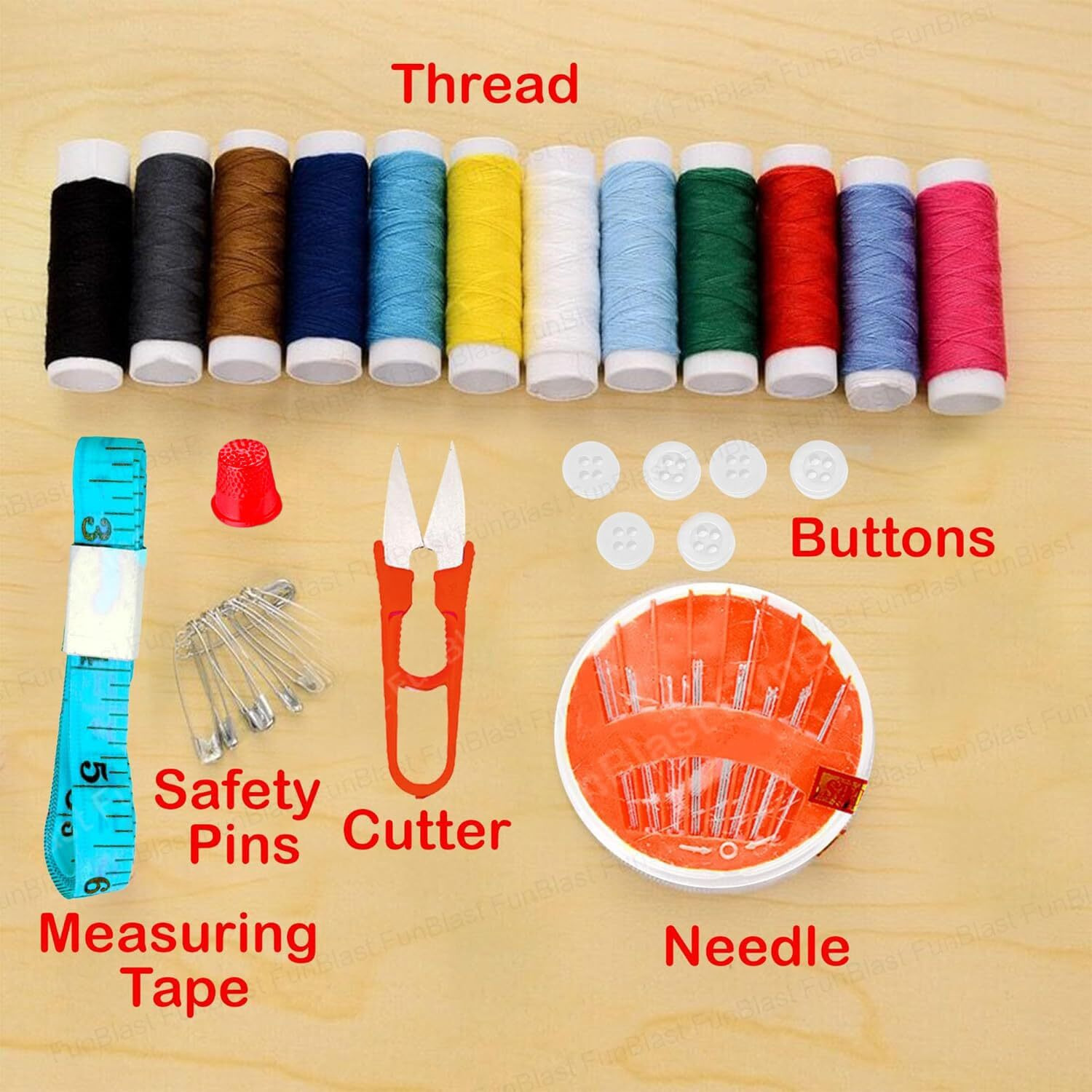 Funblast Sui Dhaga Kit  Needle And Thread Box, Double Layer Small & Portable Travel Sewing Kits Box, Thread Box Set, Tailoring Accessories, Emergency Stitching Kit  Random Color (Medium)