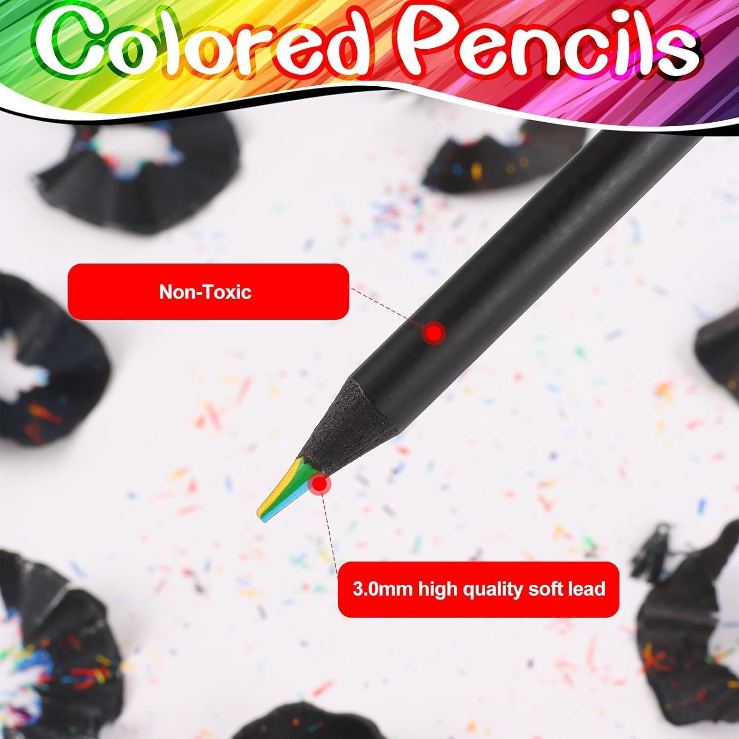 Fexonxa 12Pcs Rainbow Colored Pencils For Kids & Adults  7 Colors In 1 Black Wooden Multi-Colored Pencils  Pre-Sharpened Art Supplies For Coloring, Drawing, Sketching