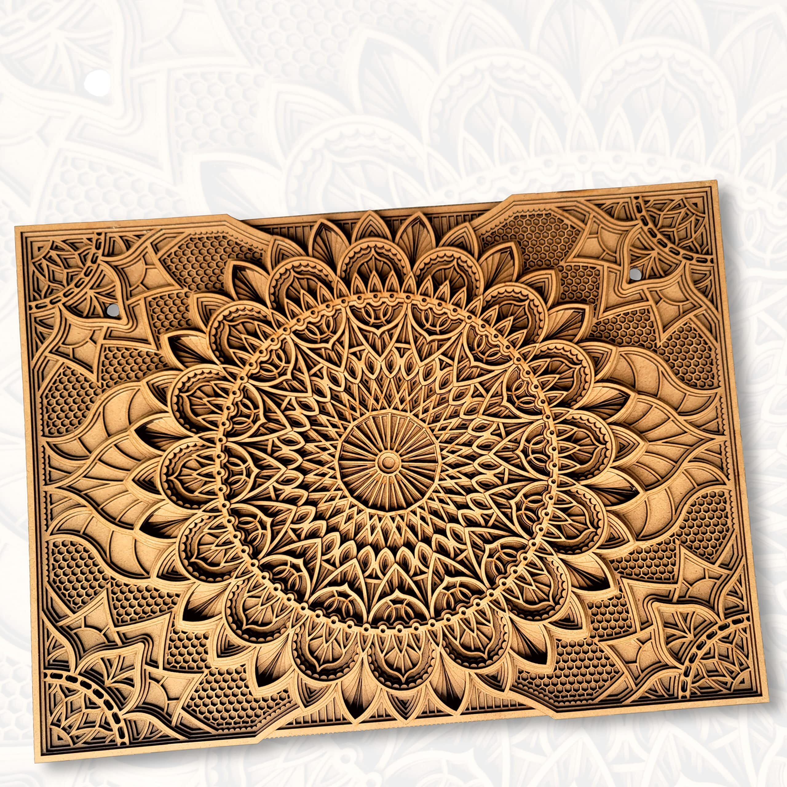 Gloridec Wooden 3D Mandala Wall Dcor Decorative Multi Layered Mandala Wallart Wallpiece (Walnut)