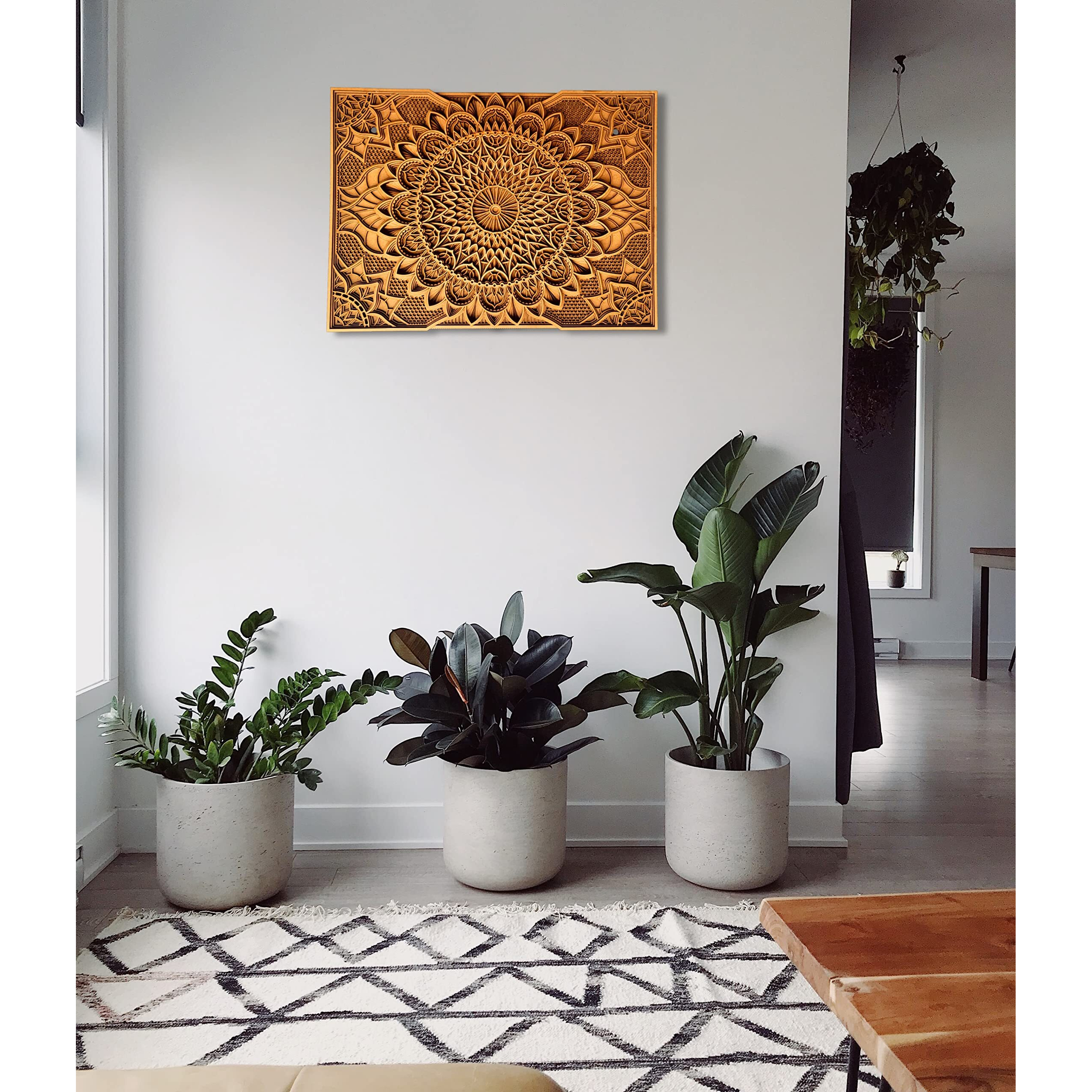 Gloridec Wooden 3D Mandala Wall Dcor Decorative Multi Layered Mandala Wallart Wallpiece (Walnut)