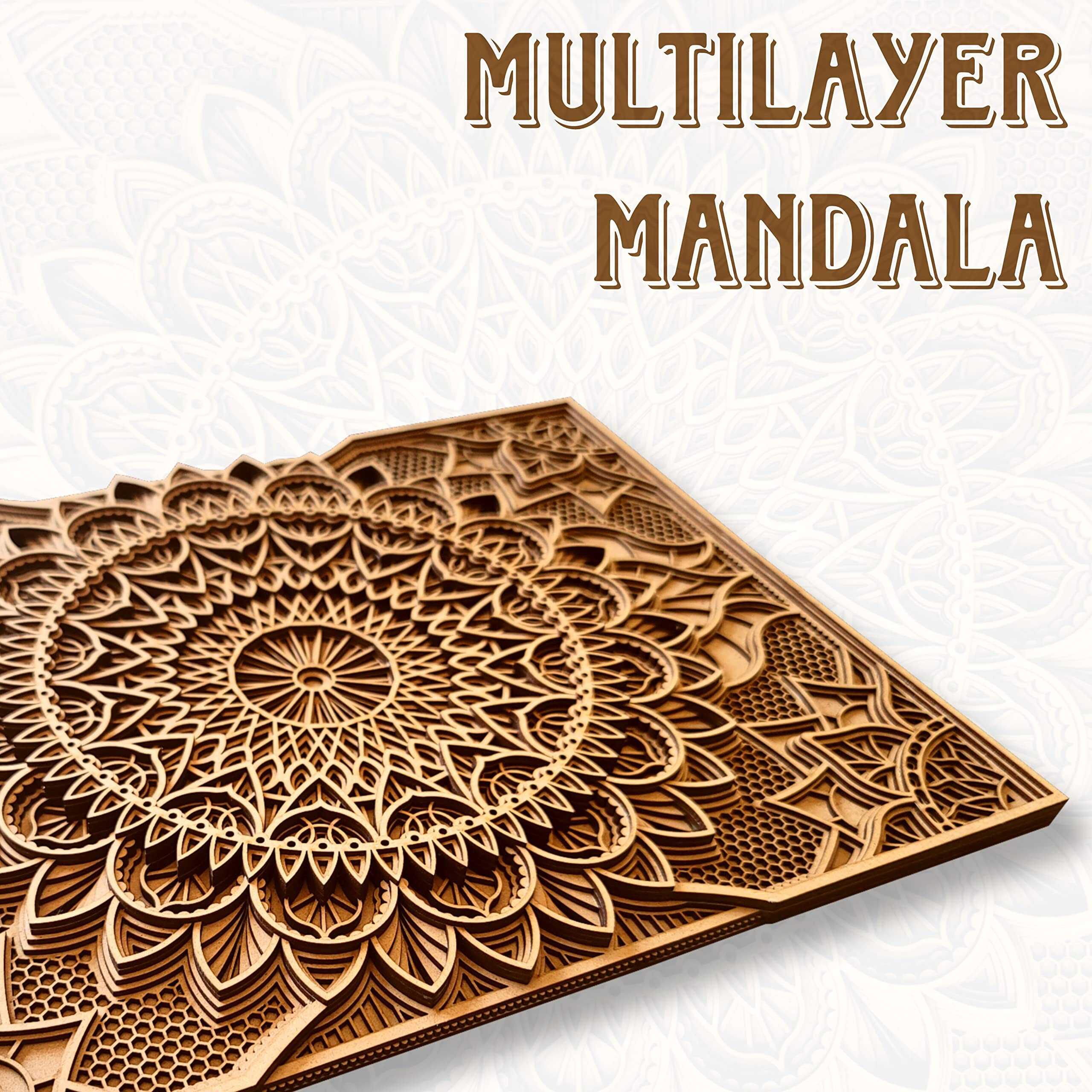 Gloridec Wooden 3D Mandala Wall Dcor Decorative Multi Layered Mandala Wallart Wallpiece (Walnut)
