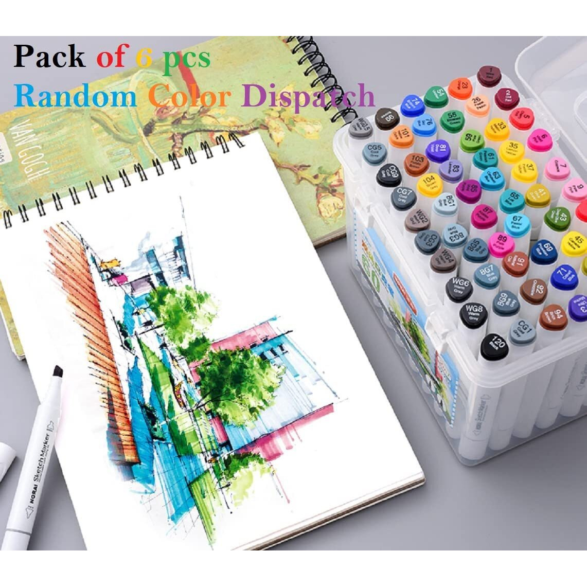 Funblast Color Markers Twin Tip - 6 Pcs Double Tip Marker For Artist, Sketch Alcohol Markers Set, Drawing Colouring Markers For Kids, Marker For White Board (Pack Of 6 Ink Color May Vary)