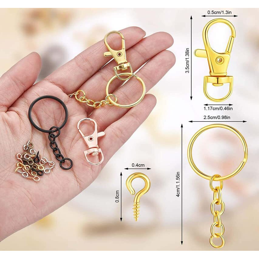 Diy Crafts Pack Of 30 Sets, Silver Colour, Swivel Snap Hook Key Chain Rings Swivel Lobster Clasp Key Rings Chain Jump Rings Screw Eye Pins For (Pack Of 30 Sets, Silver Colour)