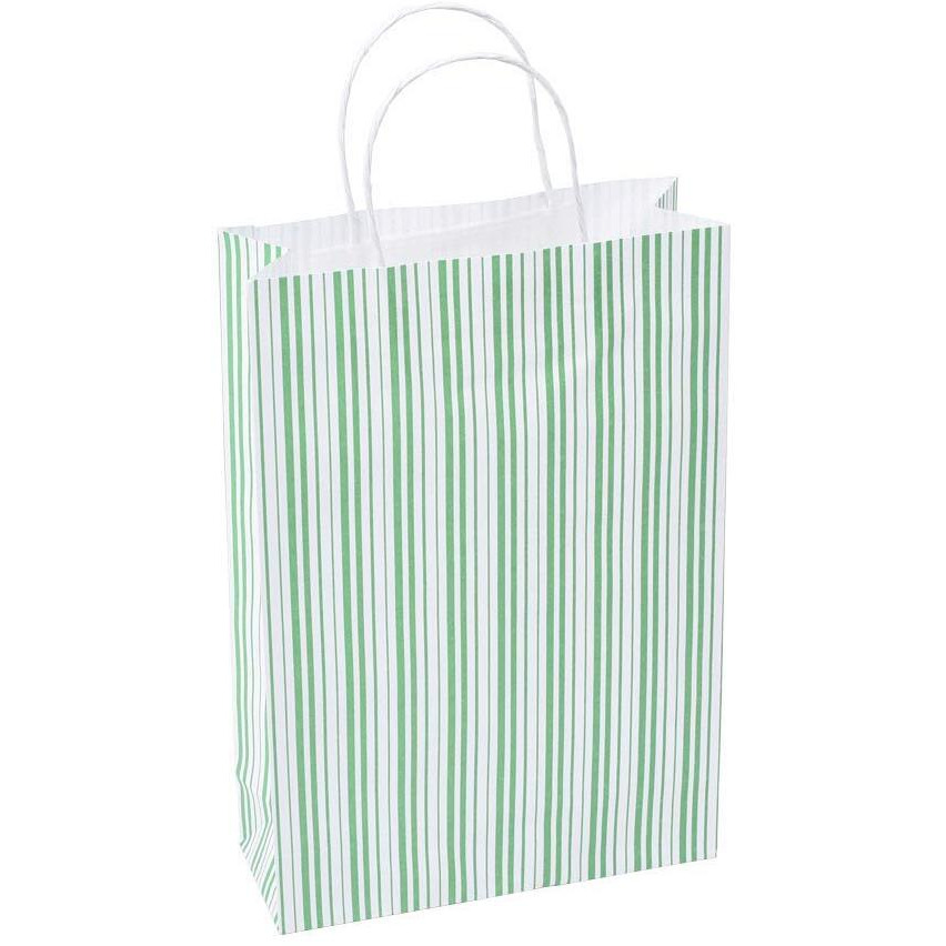 Sapco Gift Paper Bag White Kraft (Bk) Stripe Green Carry Bag For Gifting Purpose And Festive Occasions (9X13X3.5-Inch) (Pack Of 10, Medium)