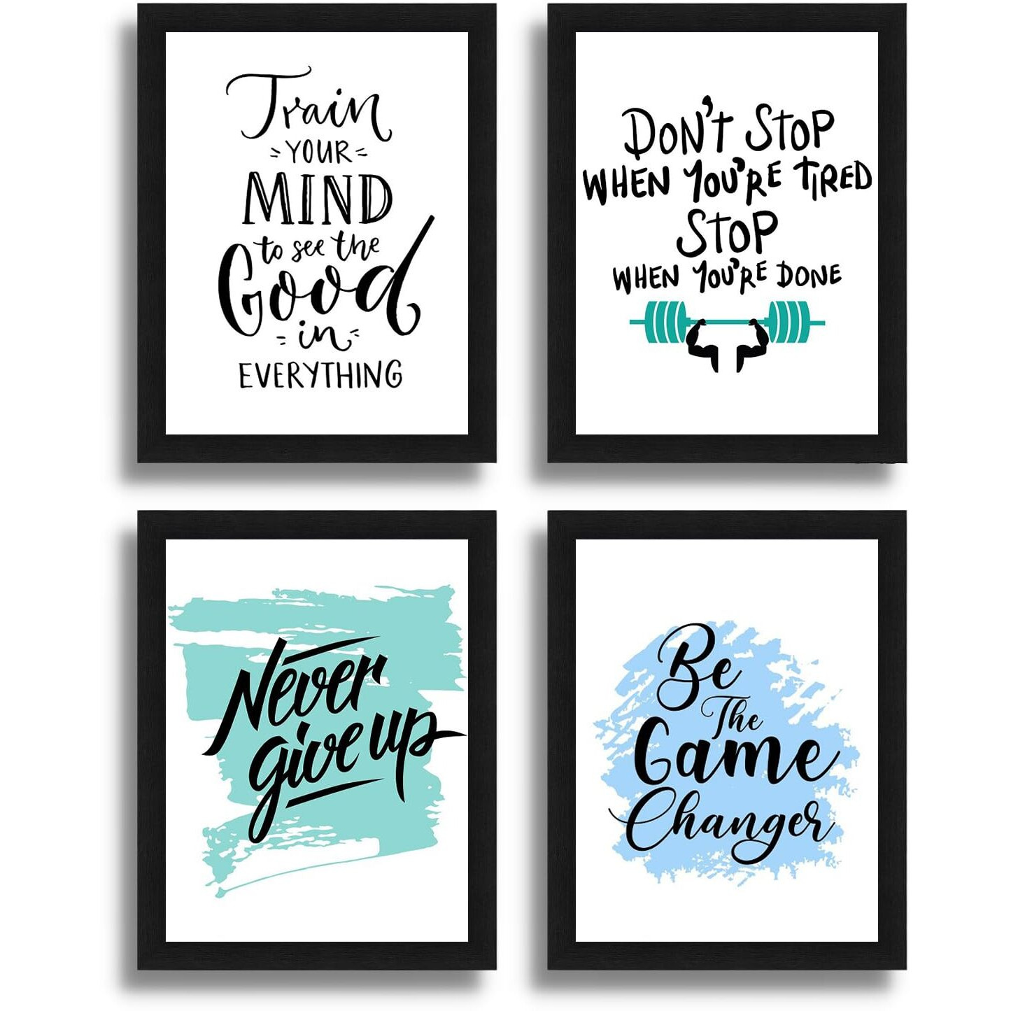 Interio Crafts - Set Of 4 Motivational Wall Frames - Never Give Up Inspirational Quotes Posters For Home Or Office Wall Decor - Synthetic Wood - 13 X 10 Inches