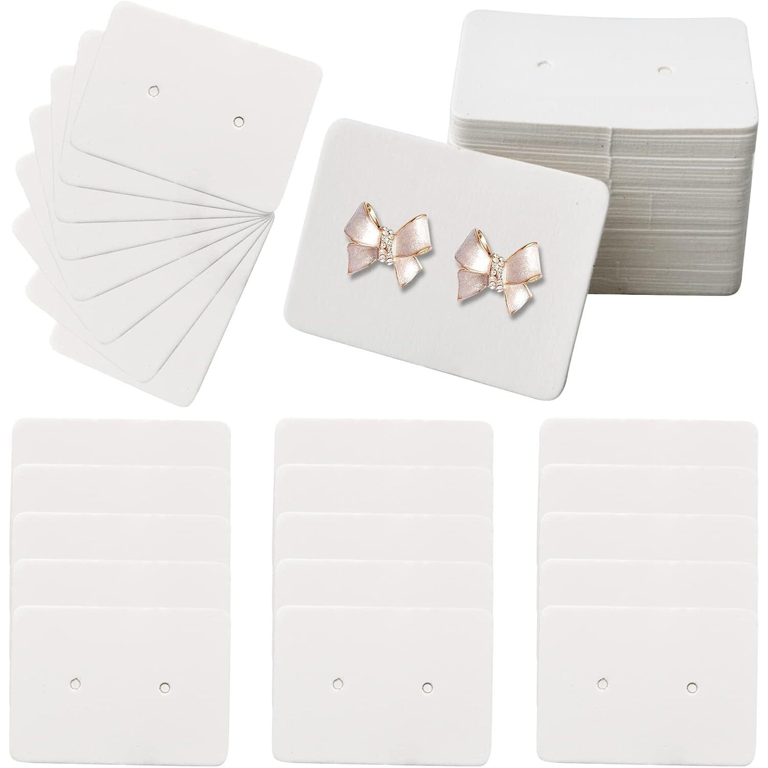 Zenomia White Small Earring Display Cards Paper Earring Card Holder Rectangle Shape Price Label Tags Cards For Ear Studs Display Jewelry Packaging, 3.5 Cm X 2.5 Cm (100Pcs)