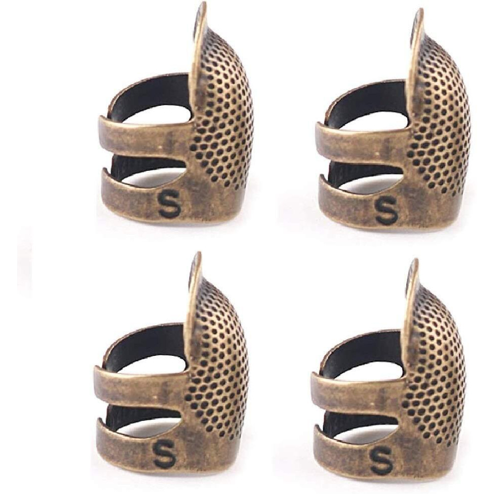 Sahaya Pack Of 2 Pcs Small & 2 Pcs Medium Adjustable Brass Finger Protector Thimble For Sewing Embroidery Needlework