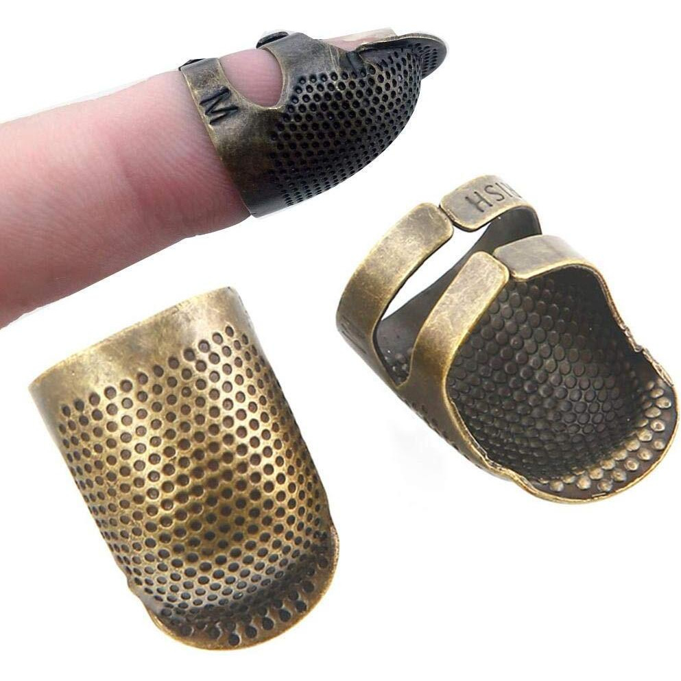 Sahaya Pack Of 2 Pcs Small & 2 Pcs Medium Adjustable Brass Finger Protector Thimble For Sewing Embroidery Needlework
