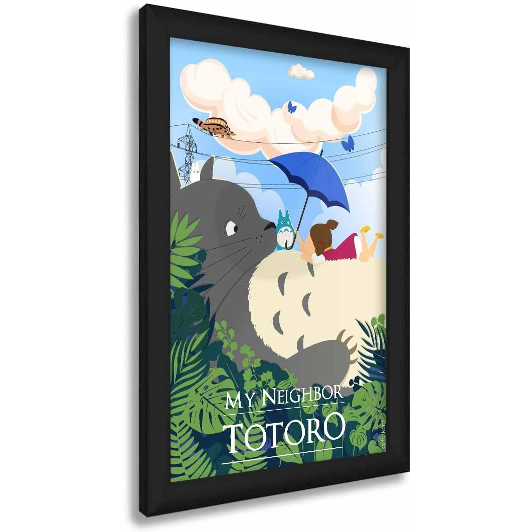 Artinkart- My Neighbor Totoro Framed Poster, Studio Ghibli Posters For Wall With Frame, Studio Ghibli Merch, Anime Posters For Wall, Aesthetic Frames For Wall Decor (Synthetic Wood, 9.5X13.5 Inch)