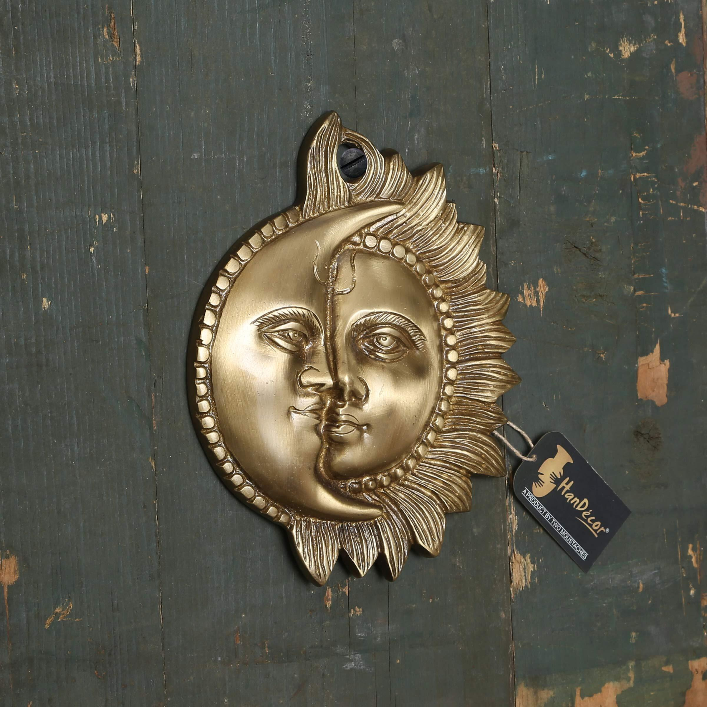 Two Moustaches Designer Sun Moon Brass Wall Hanging (5 X 6 Inches, Brown, Standard)