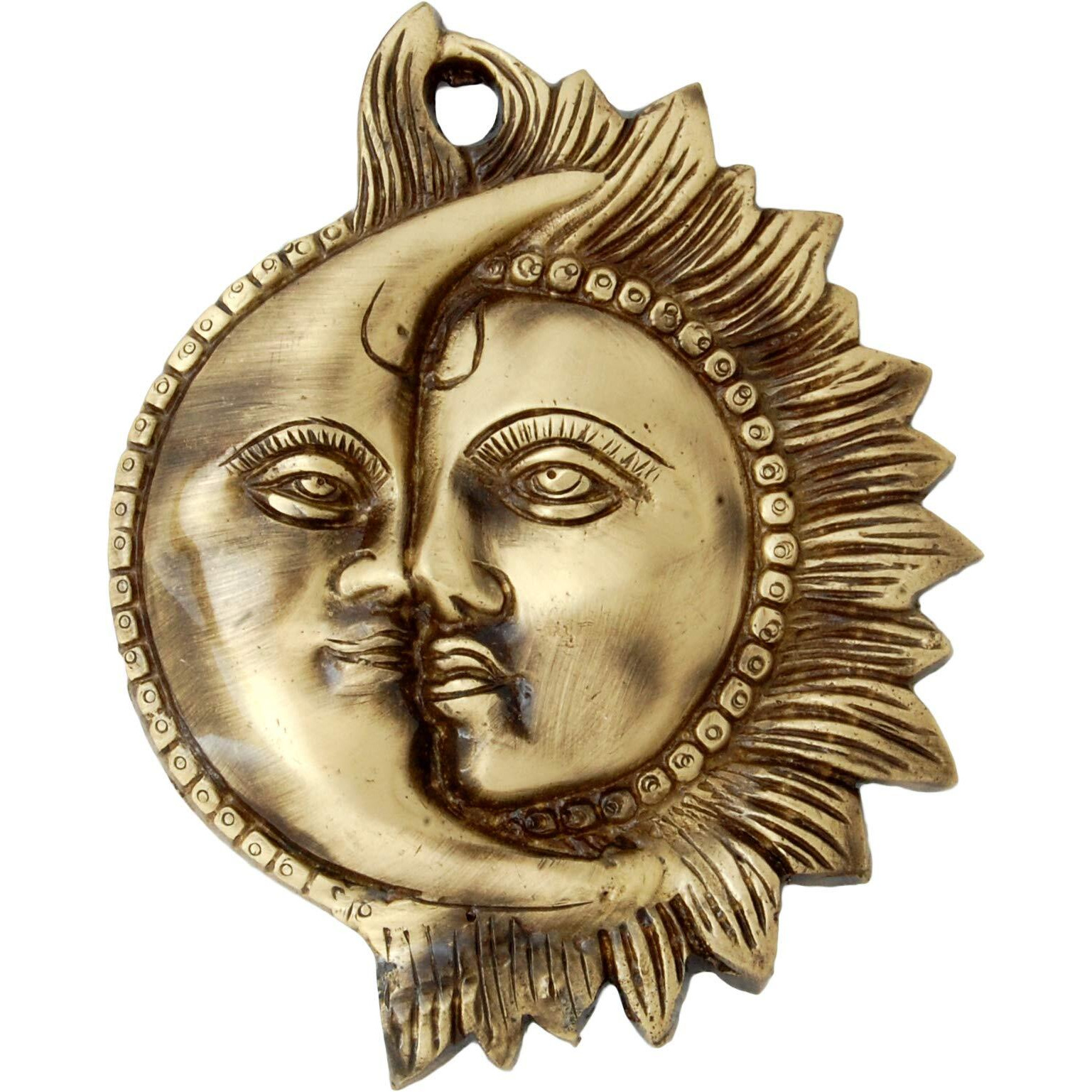 Two Moustaches Designer Sun Moon Brass Wall Hanging (5 X 6 Inches, Brown, Standard)