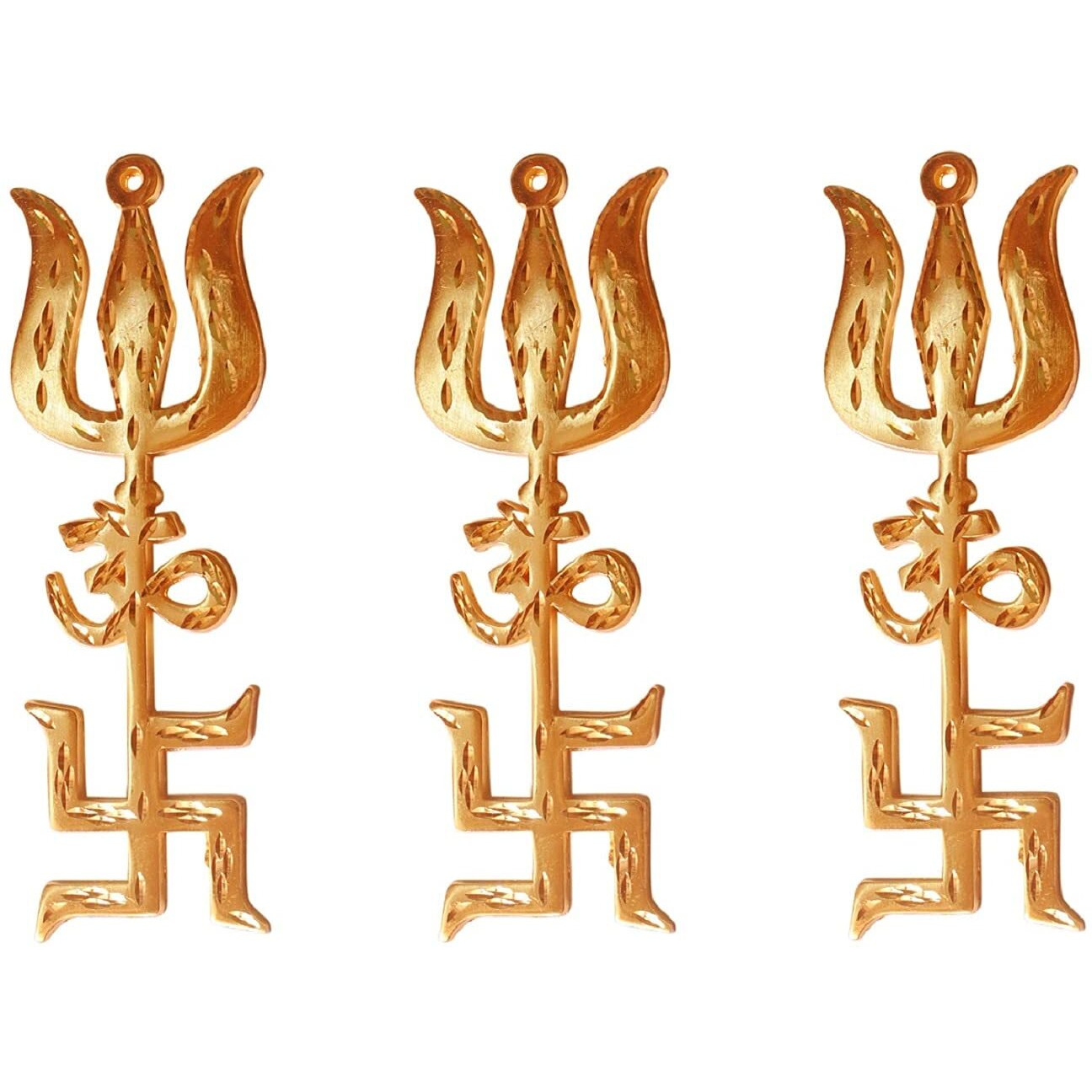 Krisah 6" Brass/Ashtadhatu Trishakti Wall/Door Hanging(Trishul, Swastik & Om) (3)